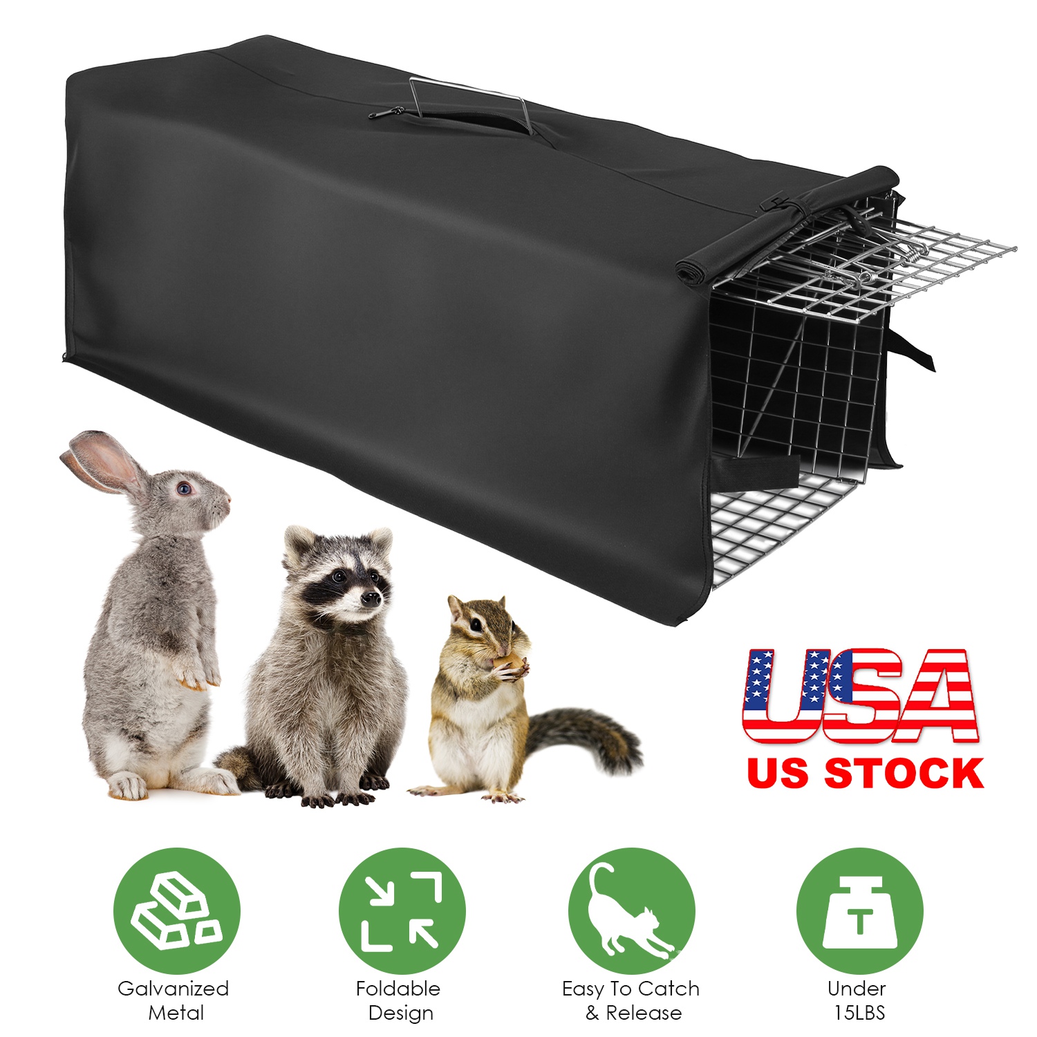 31x12x11 Heavy Duty Folding Live Animal Trap Cage With Waterproof Cover Humane Easy To Catch And Release Trap For Stray Cats Raccoons Squirrel Skunk thumbnail 4