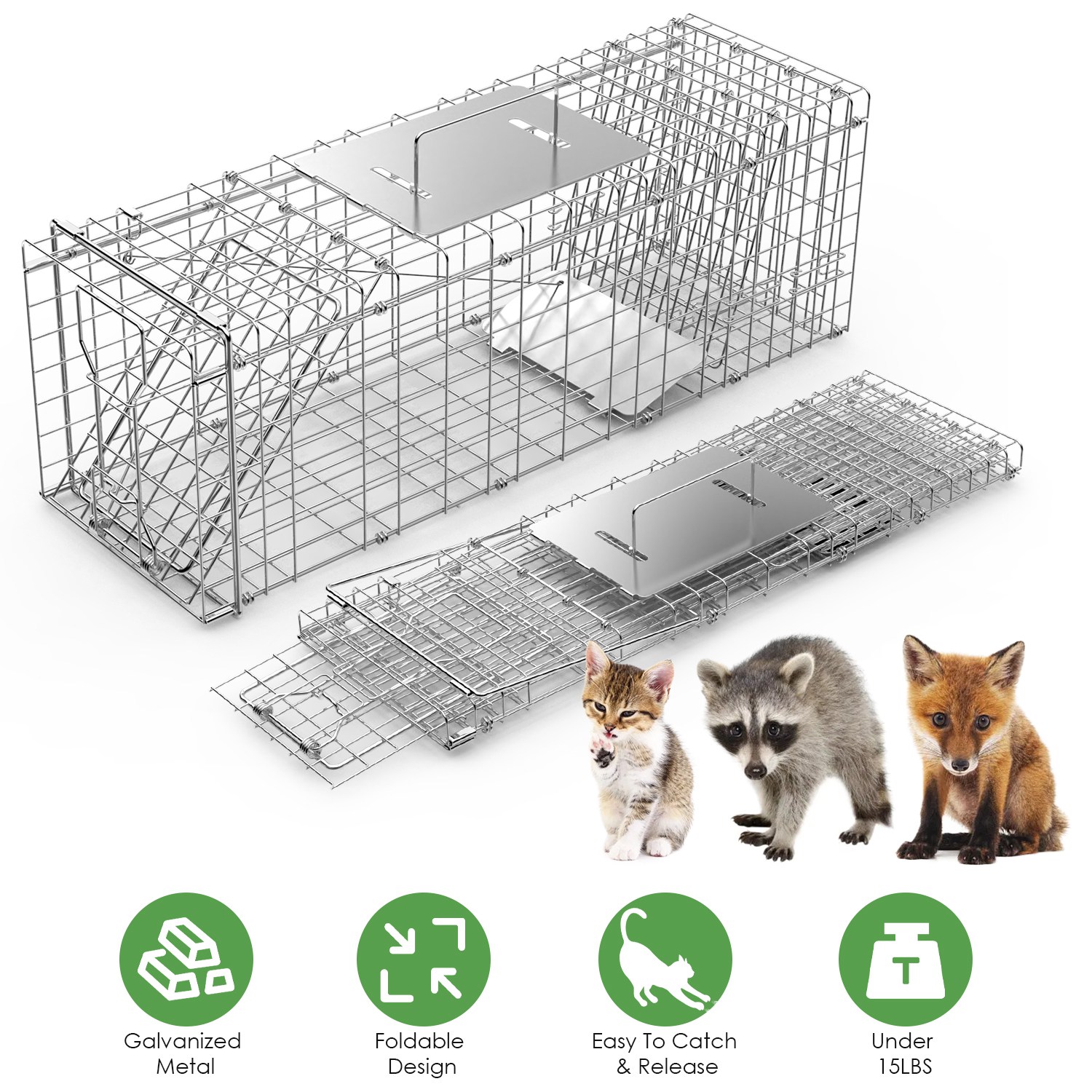 31x12x11 Heavy Duty Folding Live Animal Trap Cage Humane Easy To Catch And Release Trap For Stray Cats Raccoons Squirrel Skunk Groundhog Armadillo Ra thumbnail 4