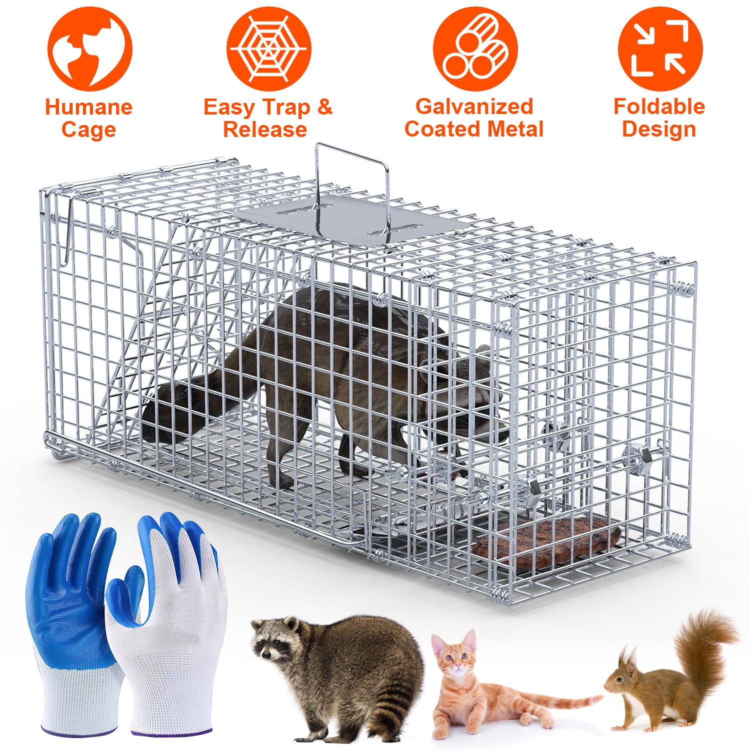 25.59Inch Live Humane Animal Trap Cage Heavy Duty Folding Catch And Release Rodent Cage For Rabbit Squirrel Possum Skunk Kitten Raccoon And More thumbnail 4