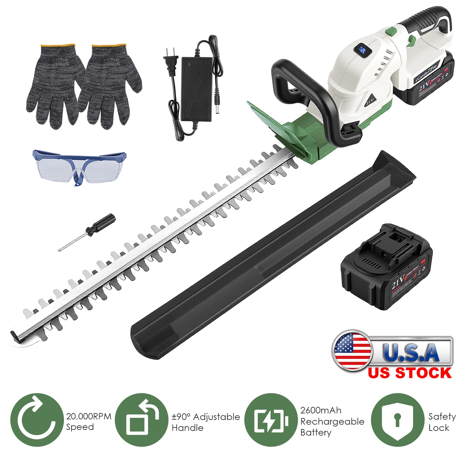 20in Cordless Hedge Trimmer 21V Handheld Bush Trimmer Electric Grass Shrub Trimmer with Dual-Action Blades 0.6in Cutting Diameter Safety Lock Adjustab thumbnail 4