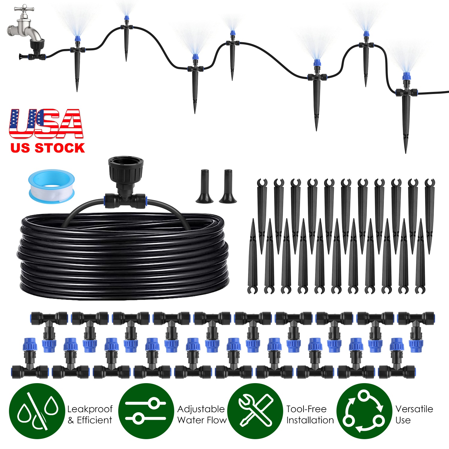 75FT Mist Drip Irrigation System with Adjustable Misting Nozzle Quick Connect Automatic Garden Watering System for Garden Lawn Patio Flower Bed thumbnail 4