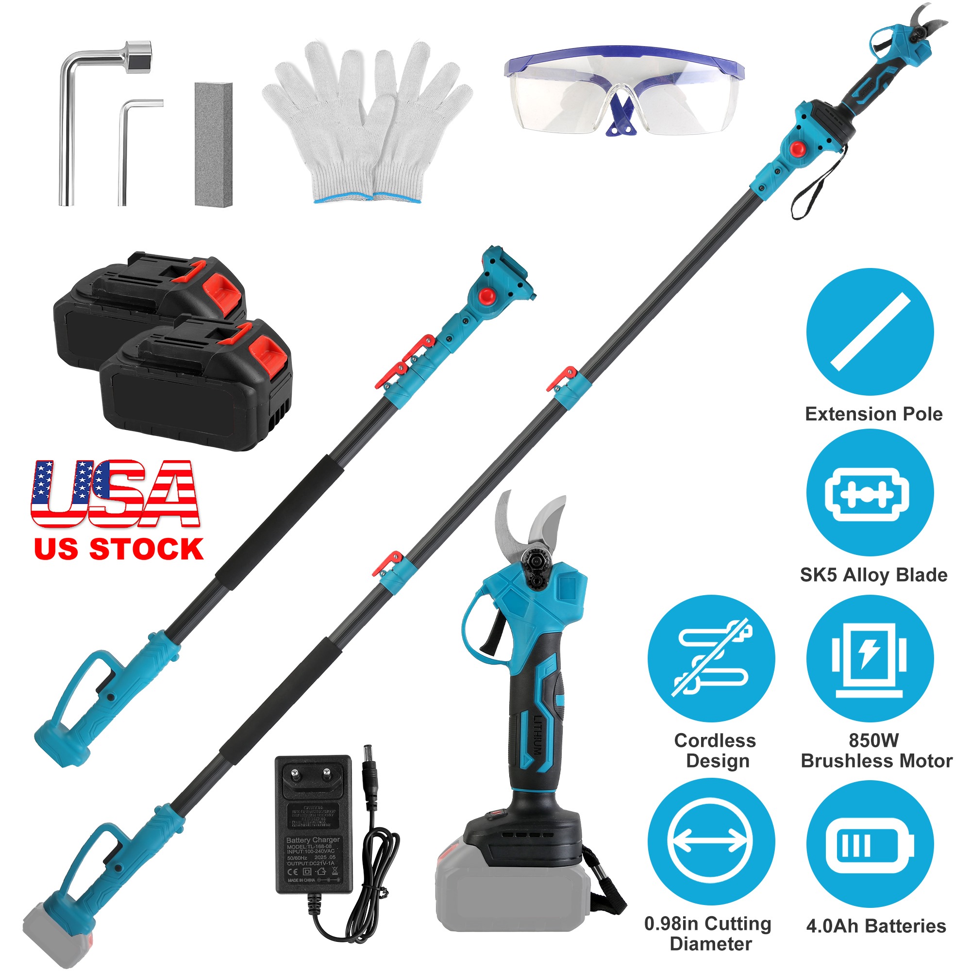 2-In-1 Electric Pruning Shear with Extension Pole 21V 4.0Ah Batteries Powered Cordless Pruner Reach 13FT High 0.98in Cutting Diameter for Tree Trimmin thumbnail 4