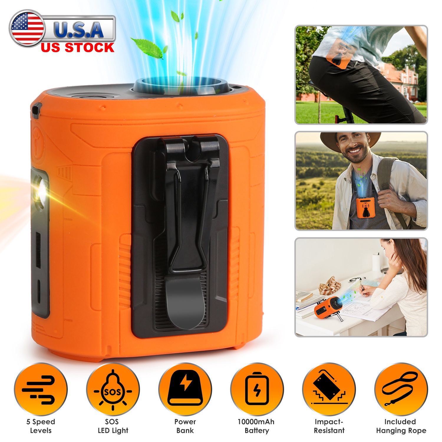 5 In 1 Portable Waist Clip Fan With 5 Speeds Flashlight 10000mAh Battery Operated Personal Wearable Turbo Belt Fan Hands-Free Neck Fan For Camping Tra thumbnail 4