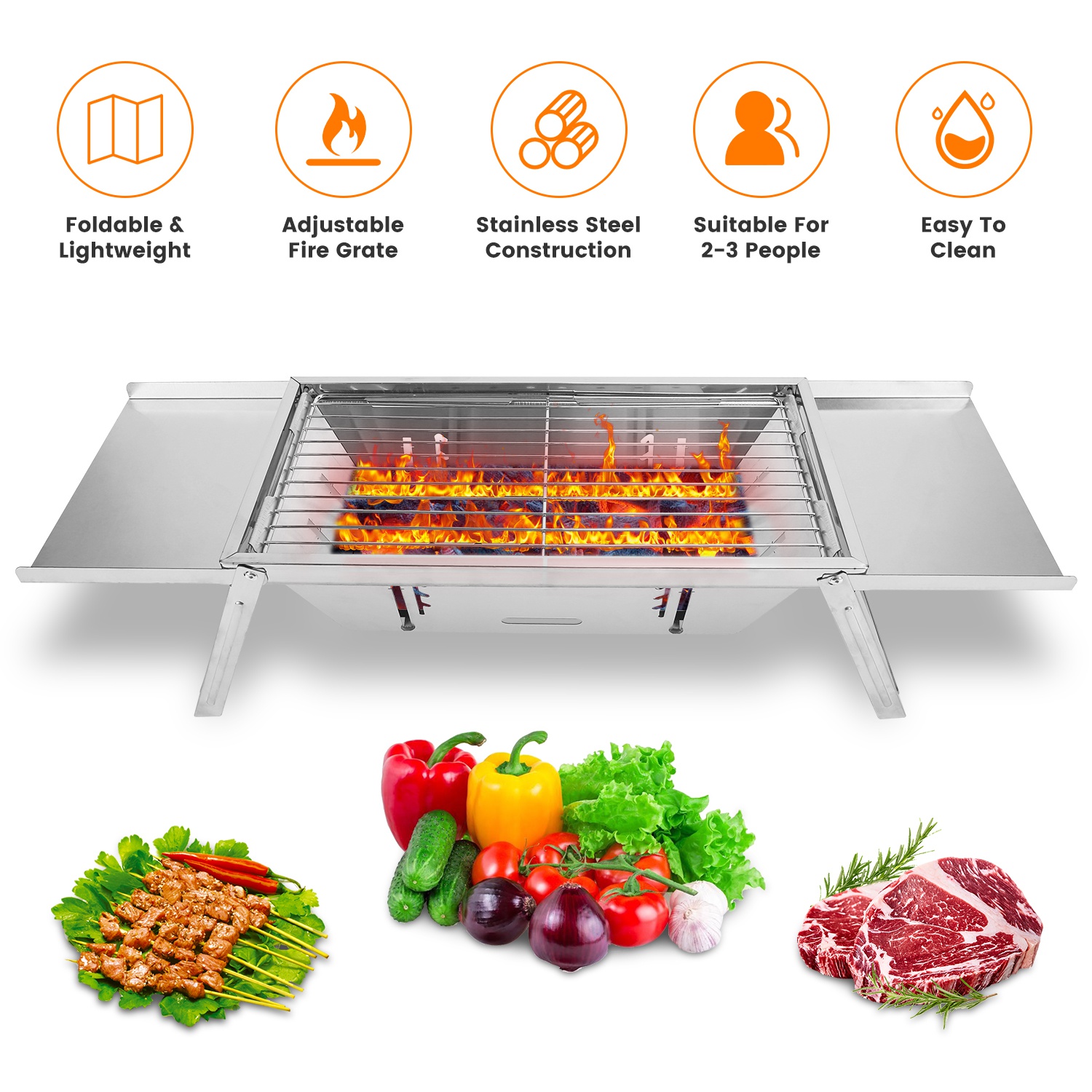 3 In 1 Foldable Charcoal Grill Fire Pit Slow Cooker 2-3 People Portable Camping Grill Stainless Steel BBQ Grill for Camping Tailgating Yard thumbnail 4