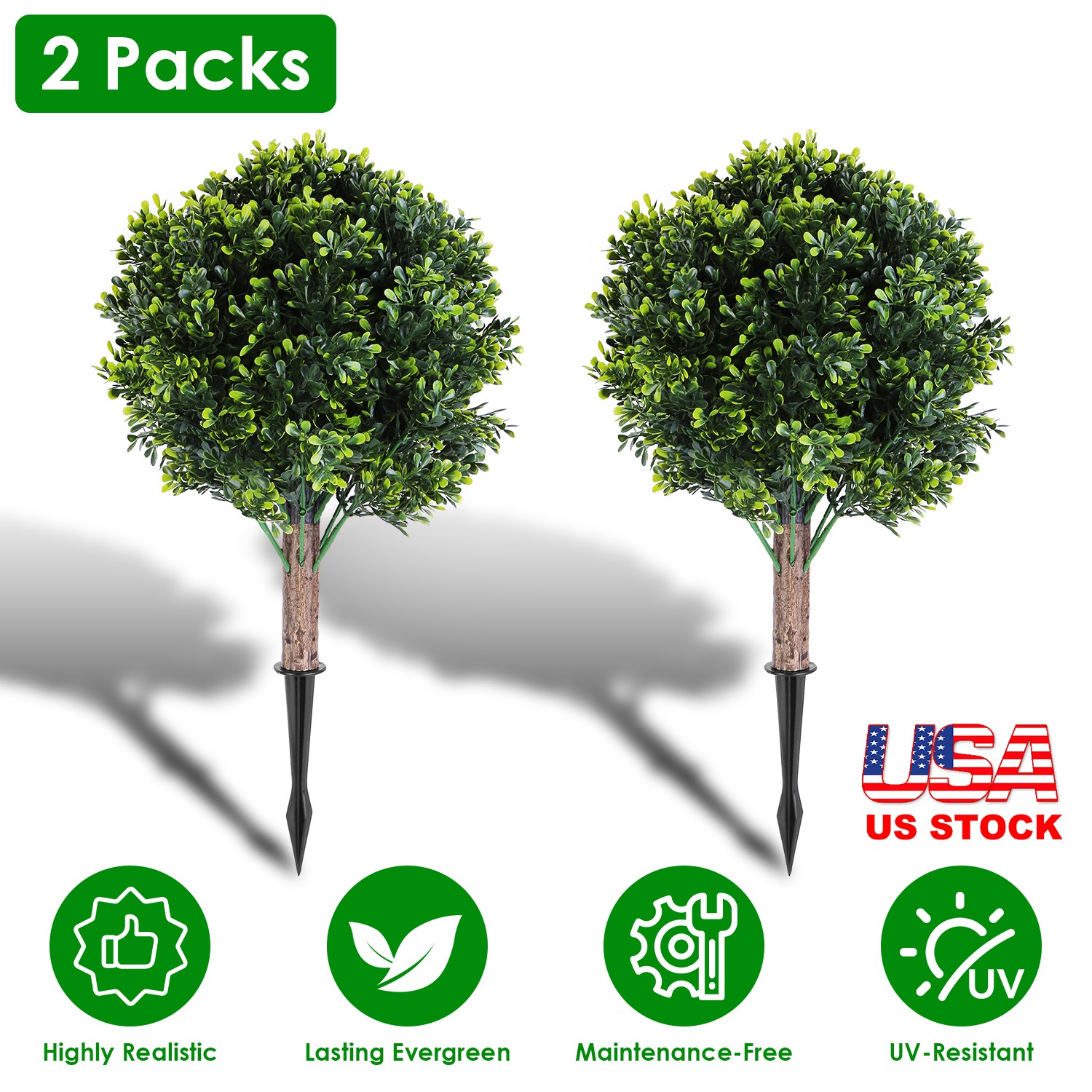 2 Packs Faux Boxwood Ball Trees Artificial Peanut Topiary Tree UV Resistant Artificial Shrubs Fake Plants Evergreen Artificial Bush with Ground Spike thumbnail 4
