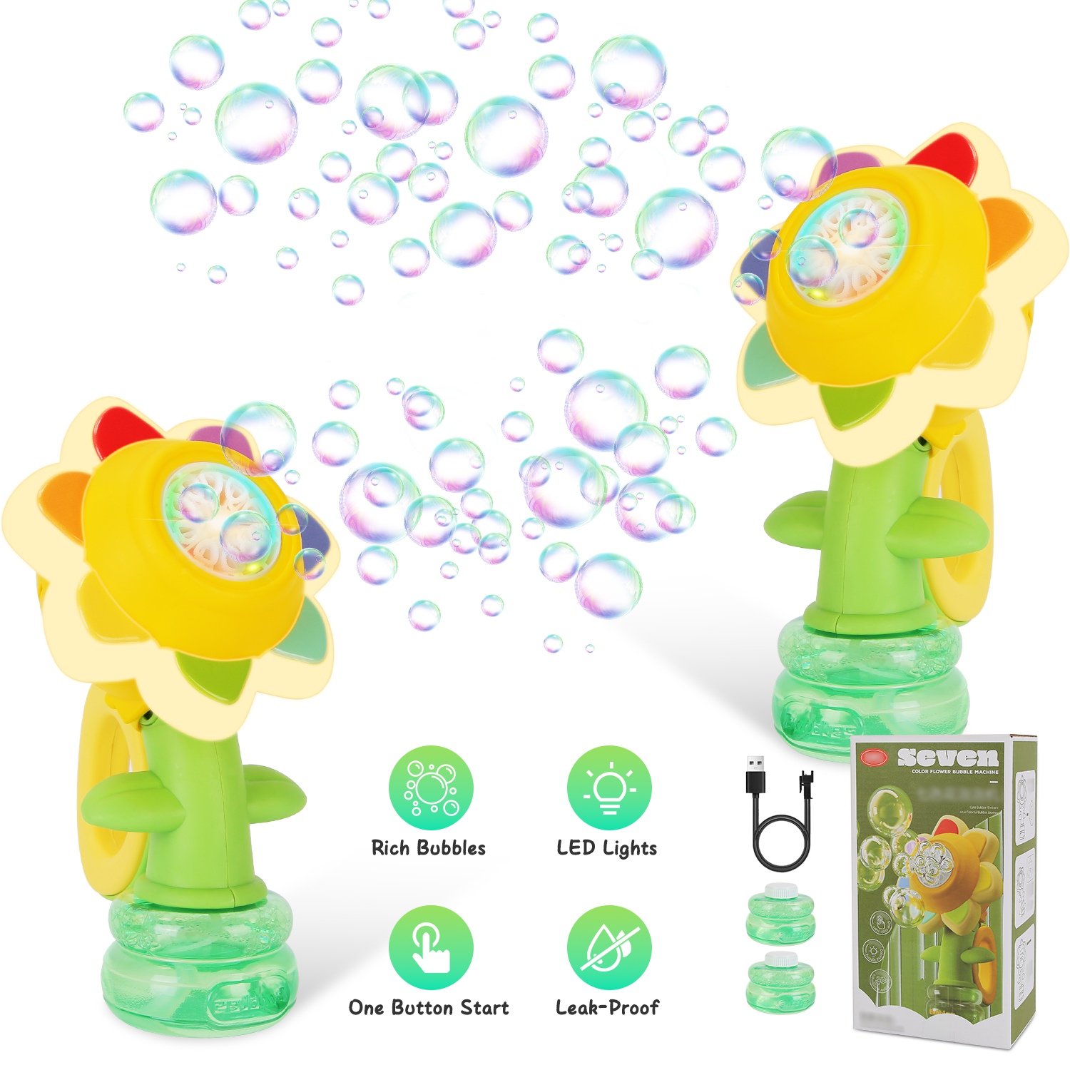 2Pcs Bubble Machines With Lights For Kids Rechargeable Dancing Sunflower Bubble Maker For 4-8Years Old Toddlers Outdoor Summer Play Toy Party Birthday thumbnail 4