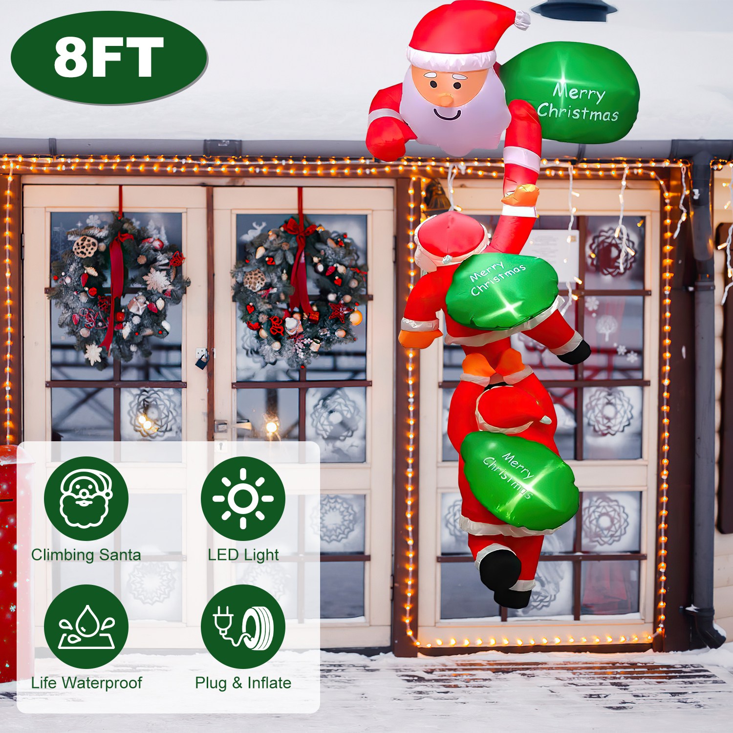 8FT Climbing Inflatable Santa Claus with Light Hanging Blow Up Christmas Inflatable Indoor Outdoor Christmas Decorations 3 Santa Claus 3 Merry Christm thumbnail 4