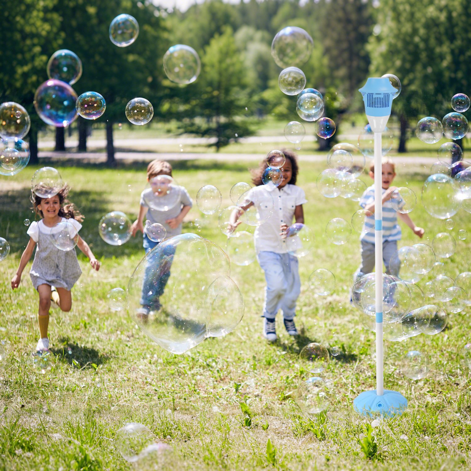 3 In 1 Standing Bubble Machine with Colorful Lights and Music Rechargeable Bubble Maker Stand with 2 Modes 3 Adjustable Height for Party Wedding Indoo thumbnail 4