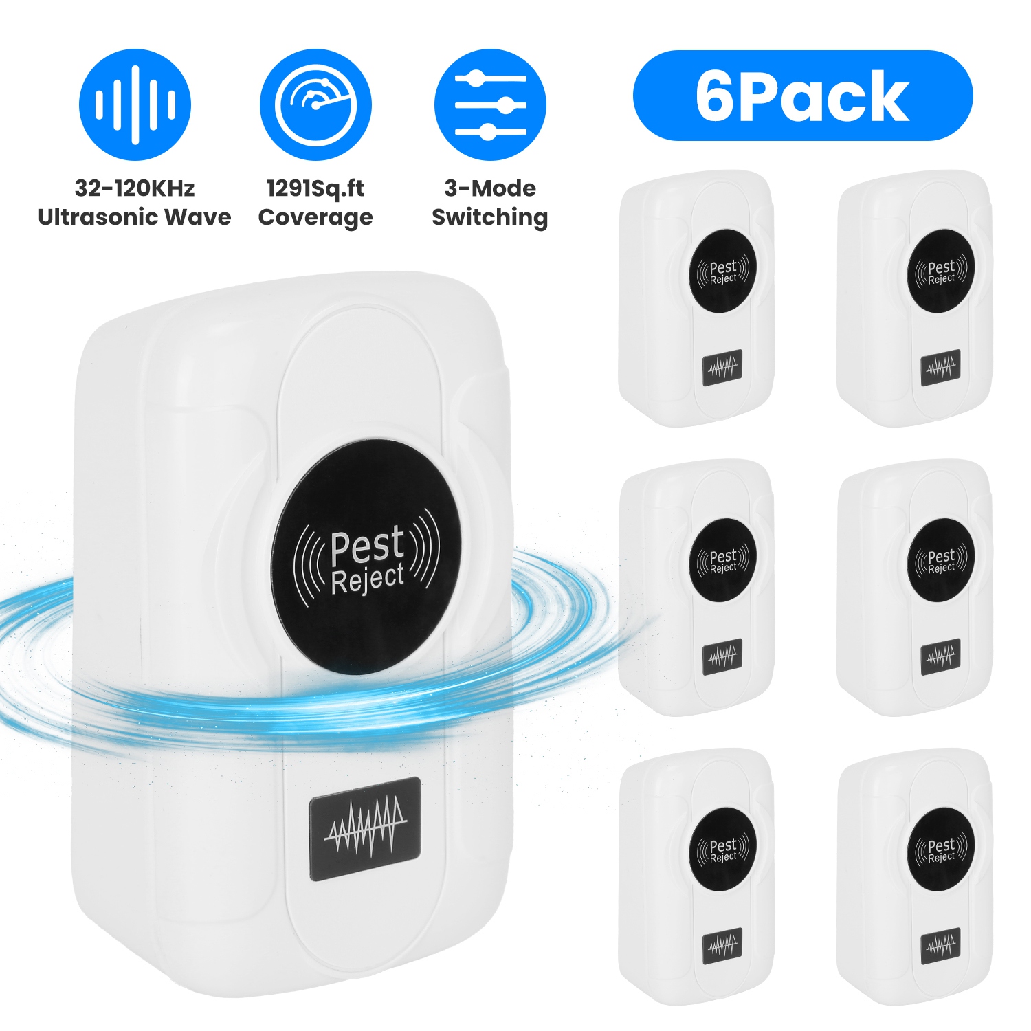 6 Pack 32-120KHz Ultrasonic Insect Repellent Indoor Plug In Bug Repellent Mosquito Roaches Mice Control with 3 Modes for Bedroom Garage Warehouse Offi thumbnail 4