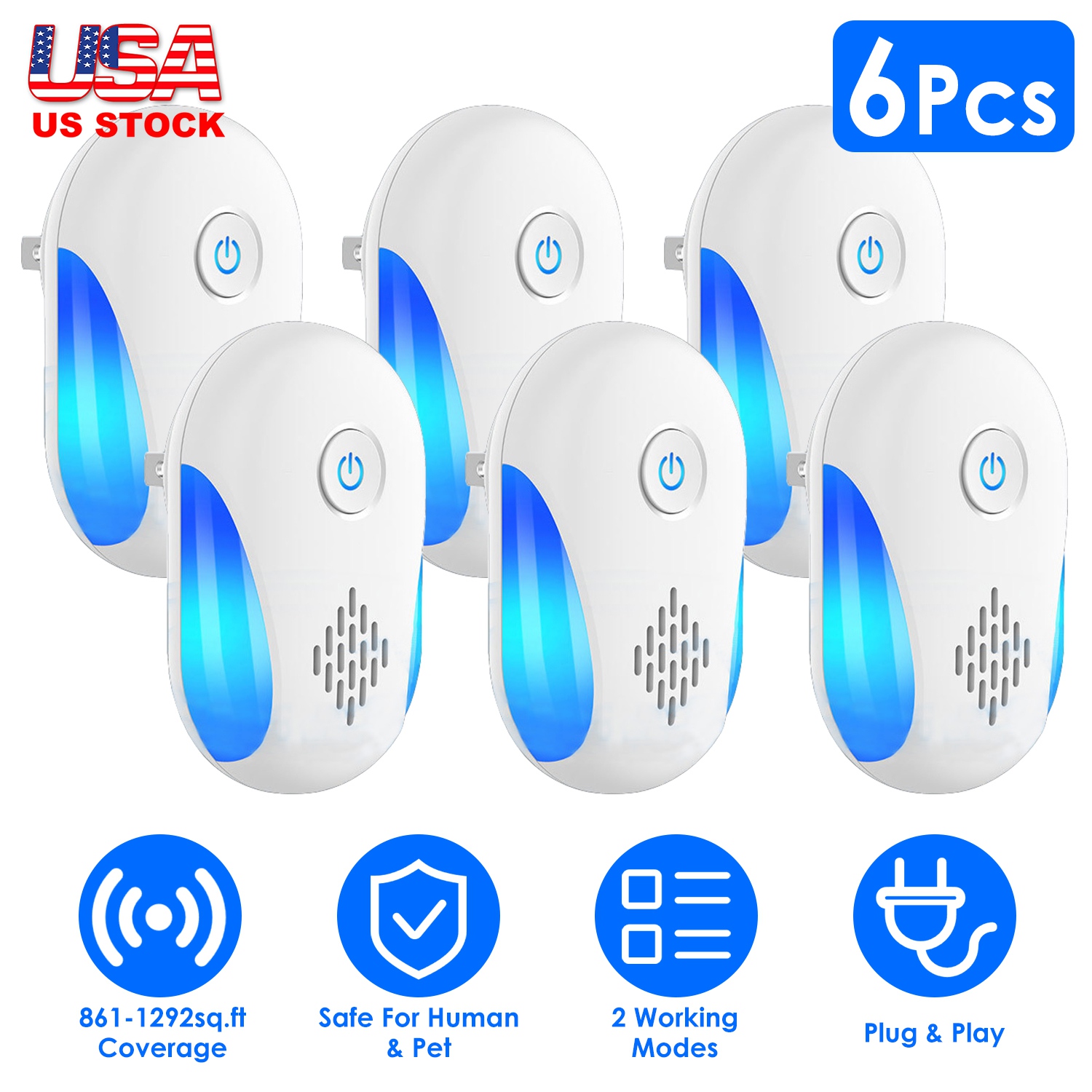 6 Packs Ultrasonic Pest Repellers Electric Plug-In Indoor Pest Control Mouse Repellent Chaser Deterrent Rodent Chaser with 2 Modes for Home Kitchen Of thumbnail 4