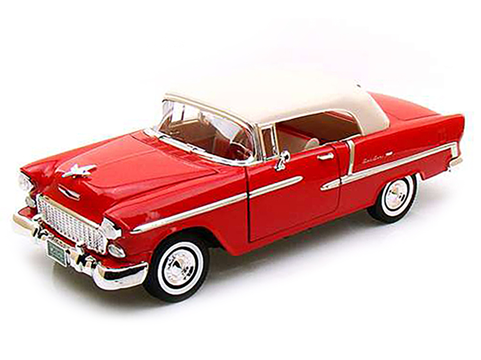 1955 Chevrolet Bel Air Convertible Soft Top Red 1/18 Diecast Car Model by Motormax thumbnail 2