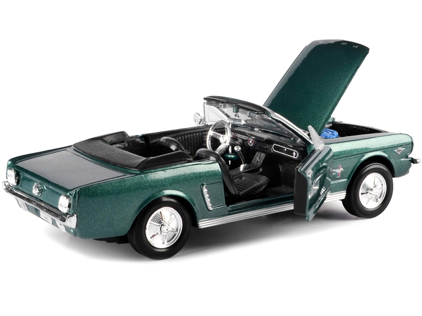 1964 1/2 Ford Mustang Convertible Green Metallic 1/24 Diecast Model Car by Motormax thumbnail 2