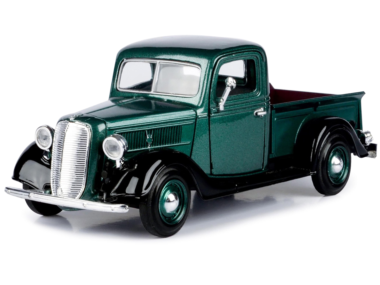 1937 Ford Pickup Truck Green and Black 1/24 Diecast Model Car by Motormax thumbnail 2