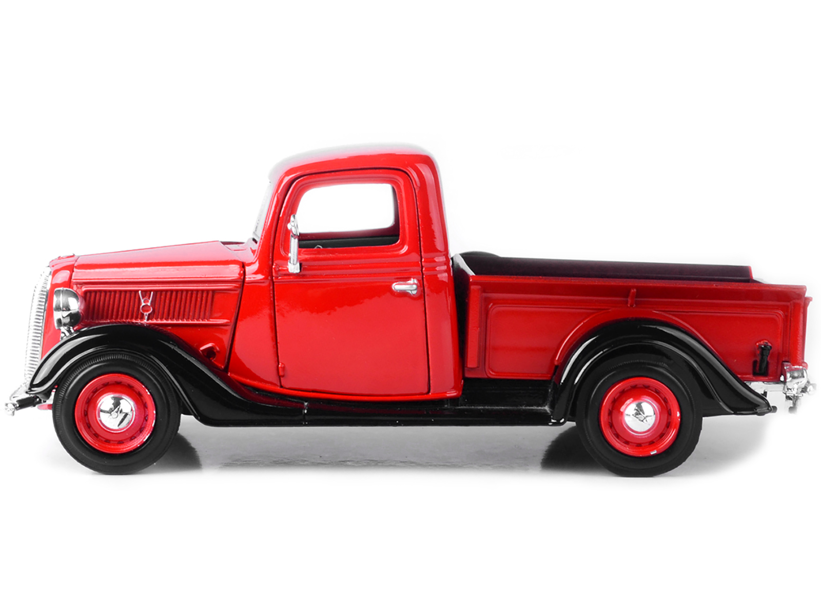 1937 Ford Pickup Truck Red and Black 1/24 Diecast Model Car by Motormax thumbnail 2