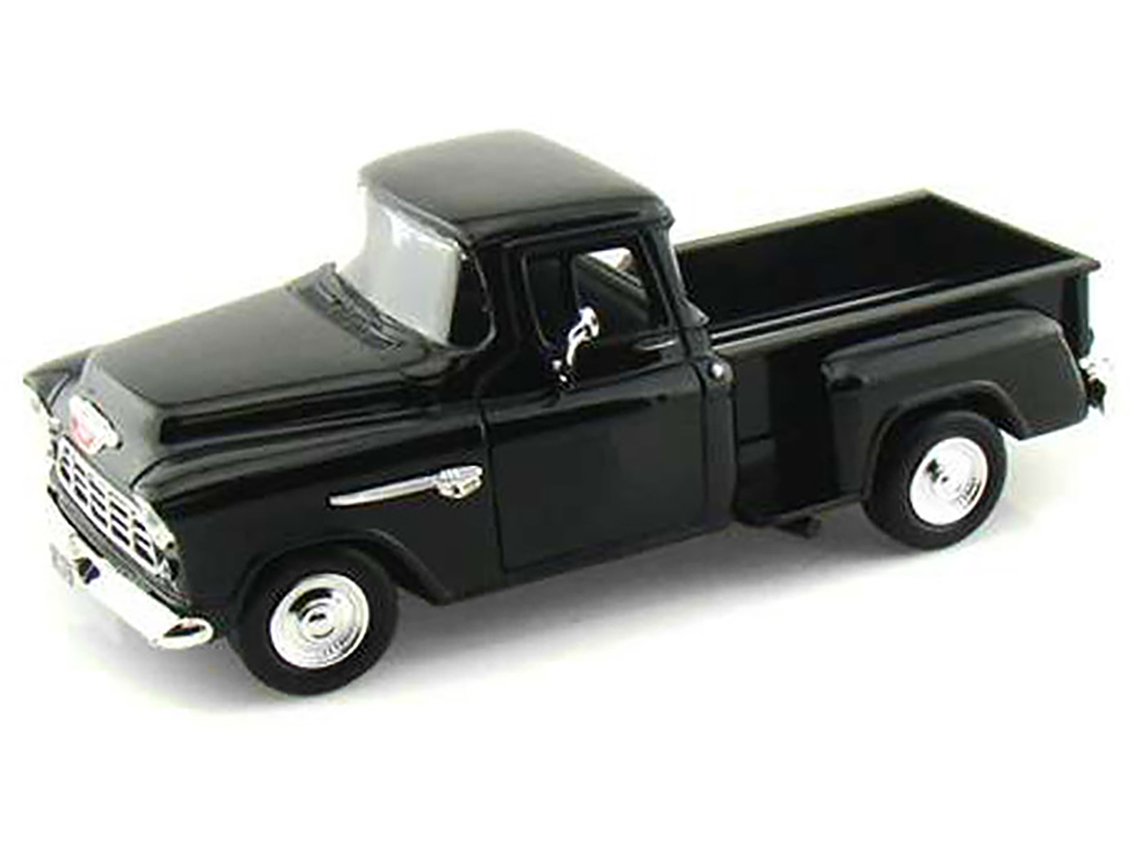 1955 Chevrolet 5100 Stepside Pickup Truck Black 1/24 Diecast Car Model by Motormax thumbnail 2