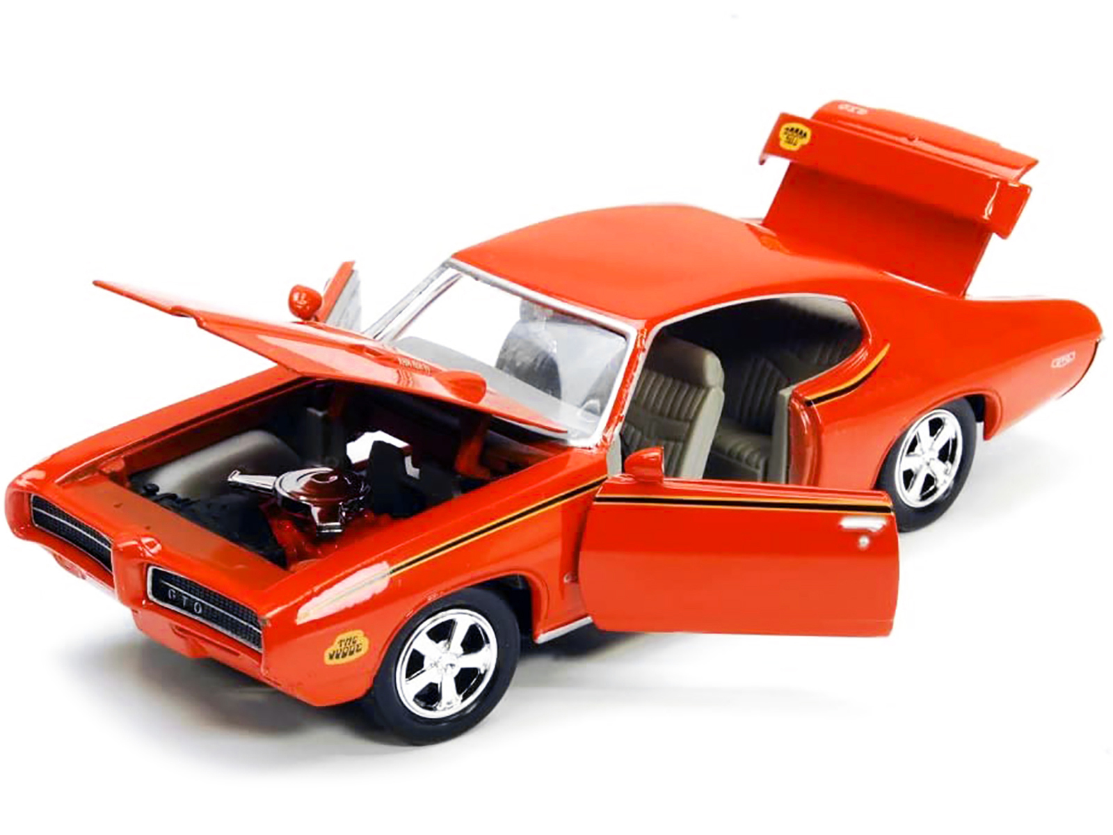 1969 Pontiac GTO Judge Orange with Stripes 1/24 Diecast Model Car by Motormax thumbnail 2