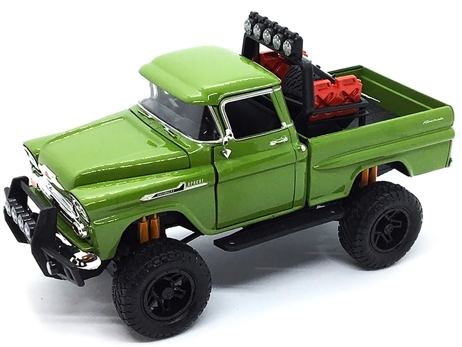 1958 Chevrolet Apache Fleetside Pickup Truck Off Road Green 1/24 Diecast Model by Motormax thumbnail 2
