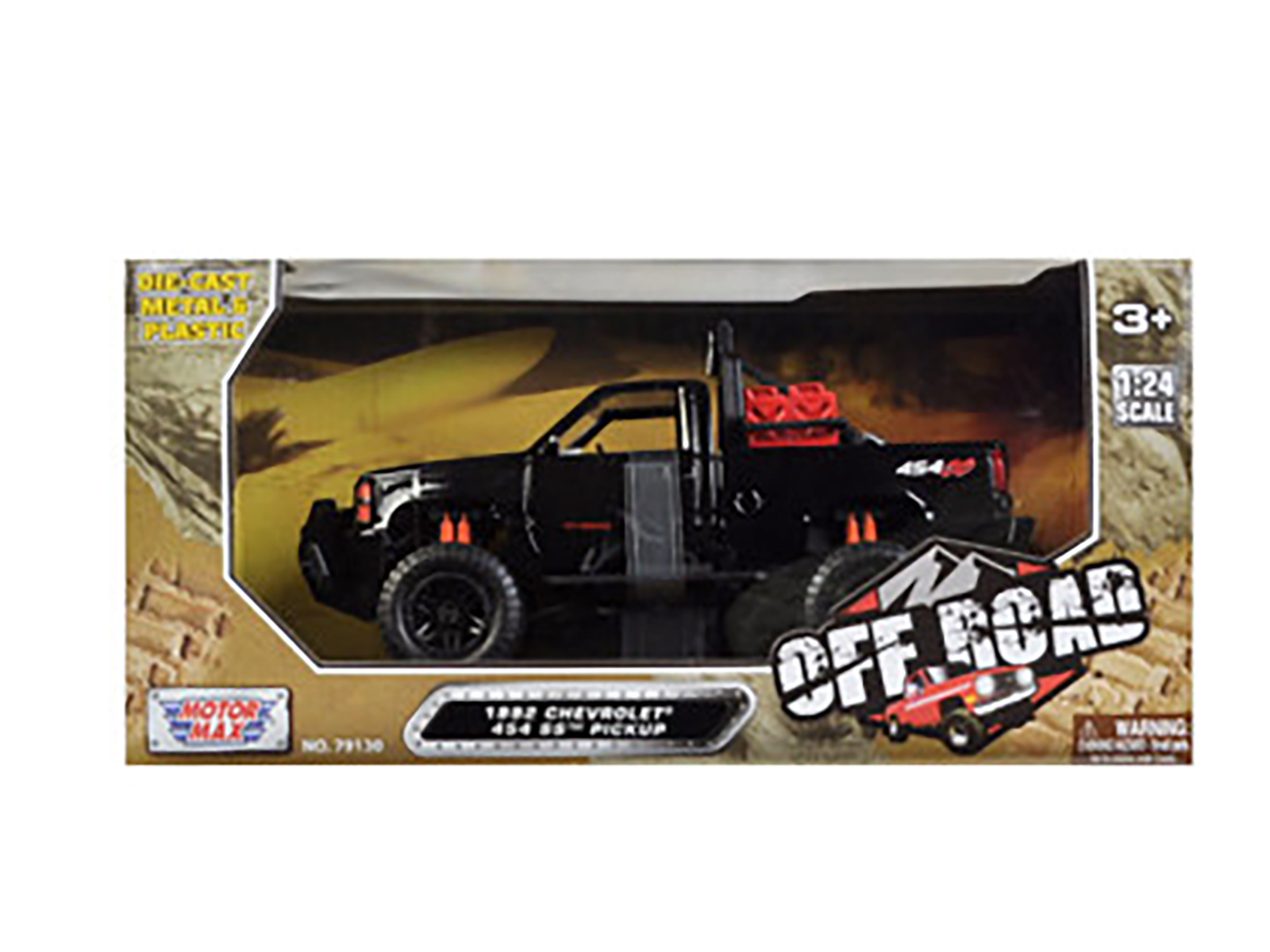 1992 Chevrolet 454 SS Pickup Truck Off Road Black 1/24 Diecast Model by Motormax thumbnail 3