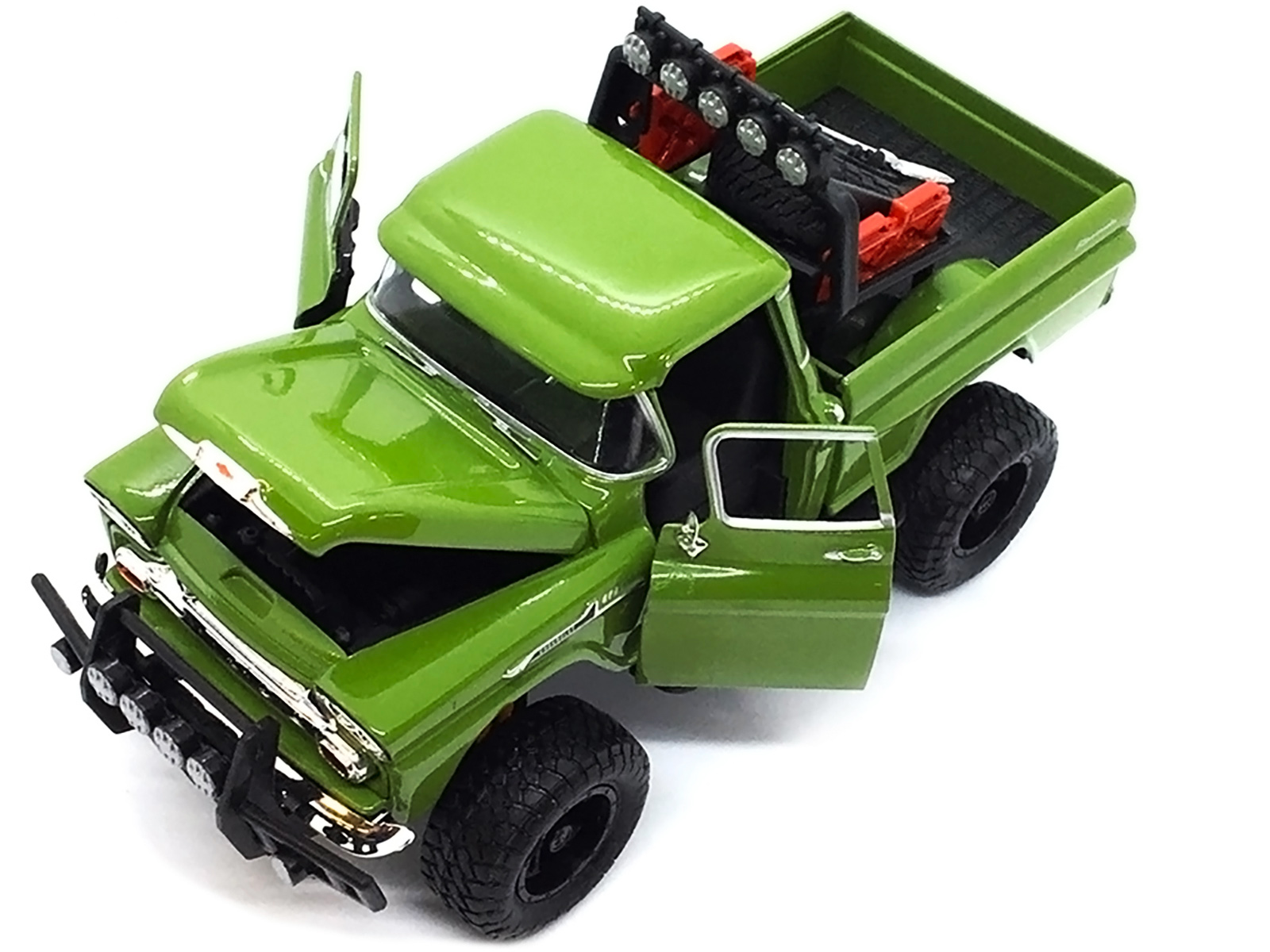 1958 Chevrolet Apache Fleetside Pickup Truck Off Road Green 1/24 Diecast Model by Motormax thumbnail 3
