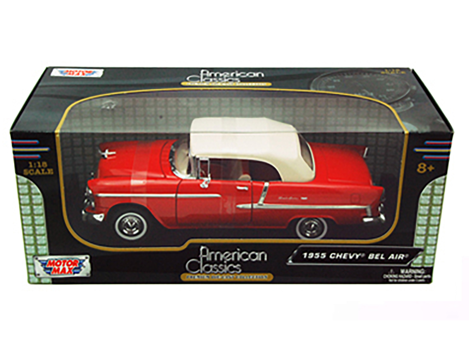 1955 Chevrolet Bel Air Convertible Soft Top Red 1/18 Diecast Car Model by Motormax thumbnail 3