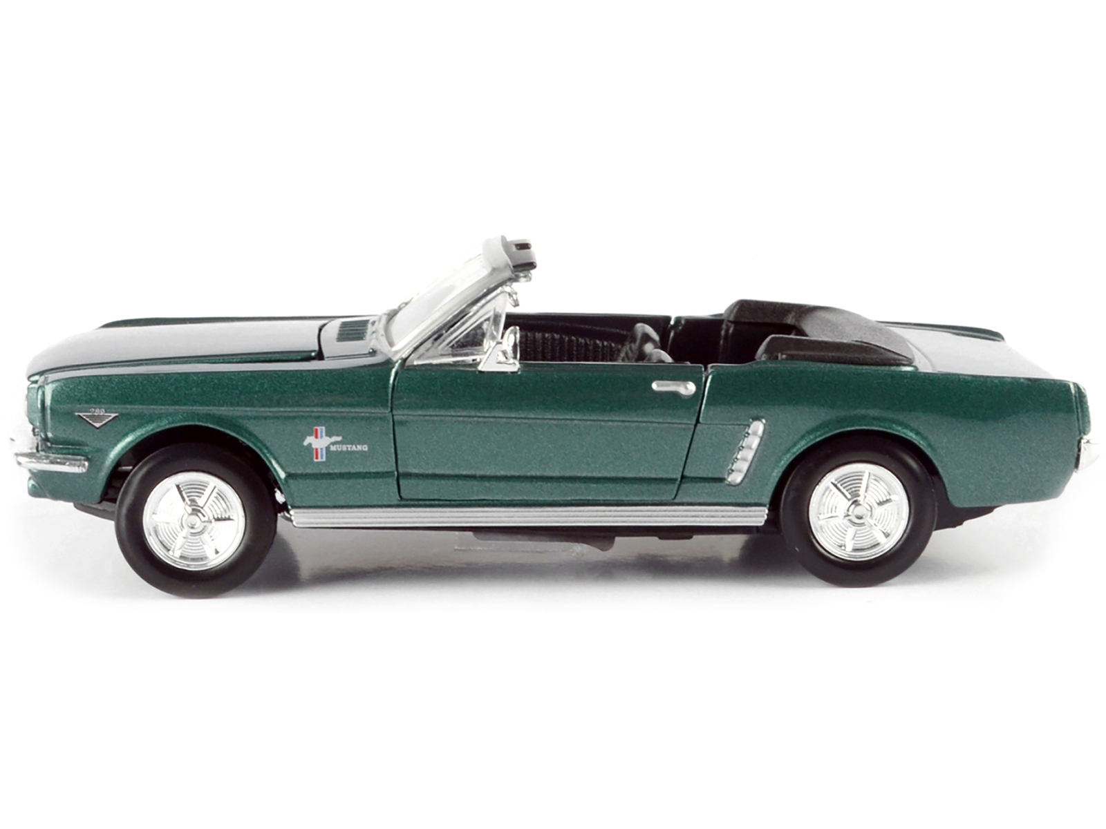 1964 1/2 Ford Mustang Convertible Green Metallic 1/24 Diecast Model Car by Motormax thumbnail 3