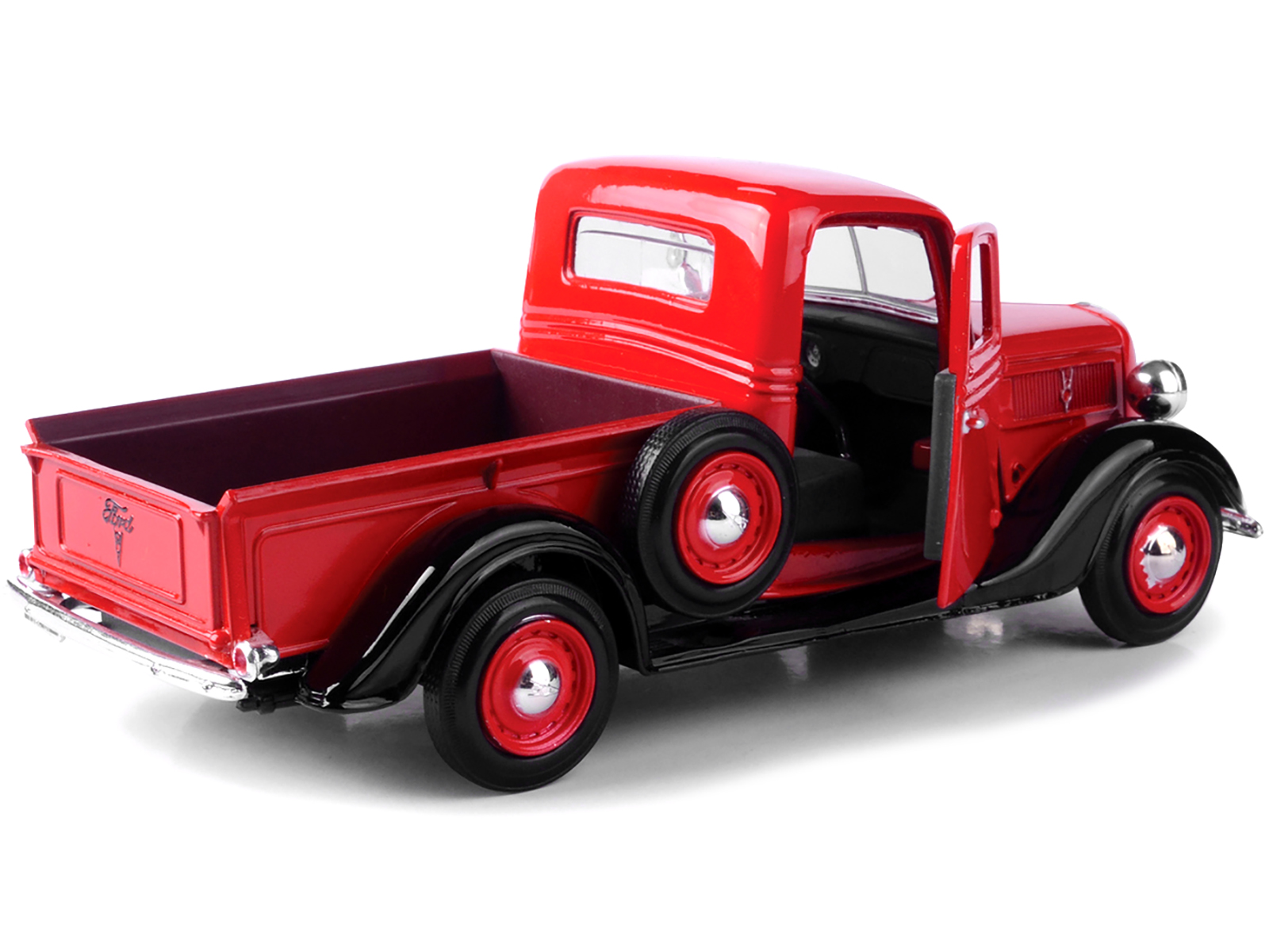 1937 Ford Pickup Truck Red and Black 1/24 Diecast Model Car by Motormax thumbnail 3