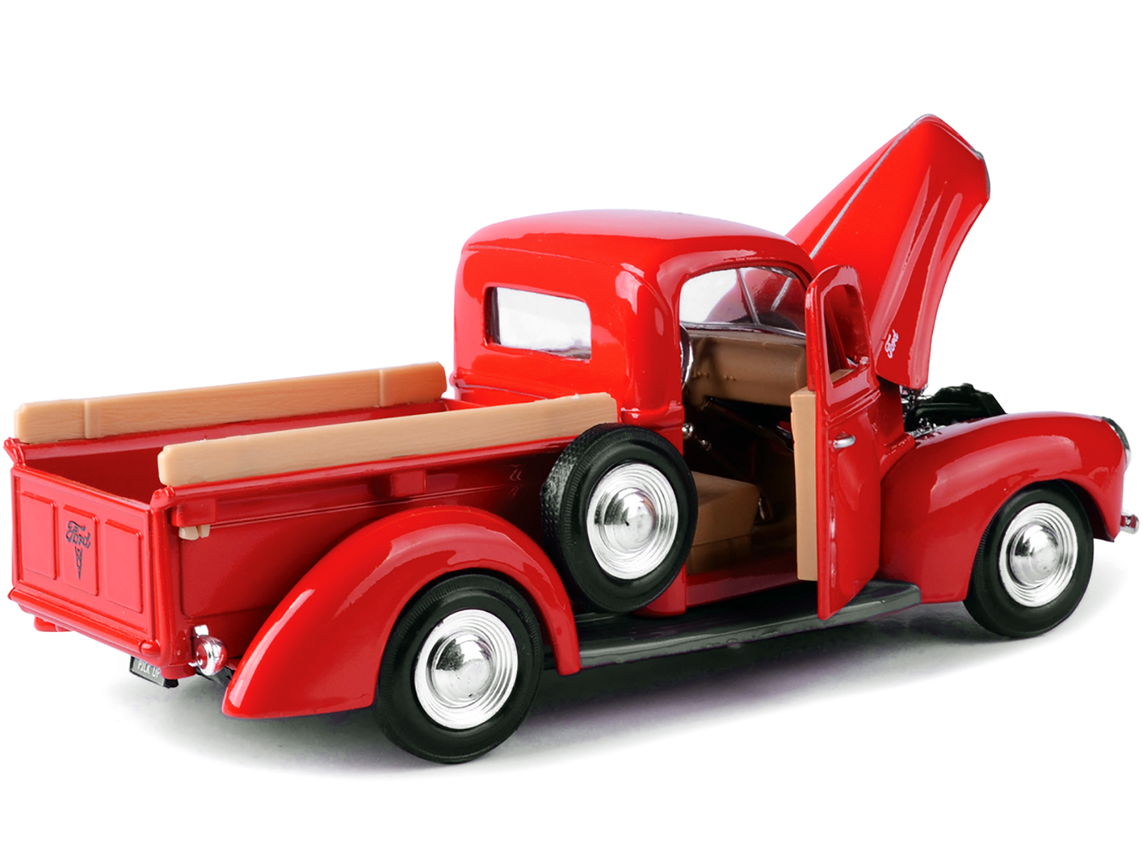 1940 Ford Pickup Truck Red 1/24 Diecast Model Car by Motormax thumbnail 3