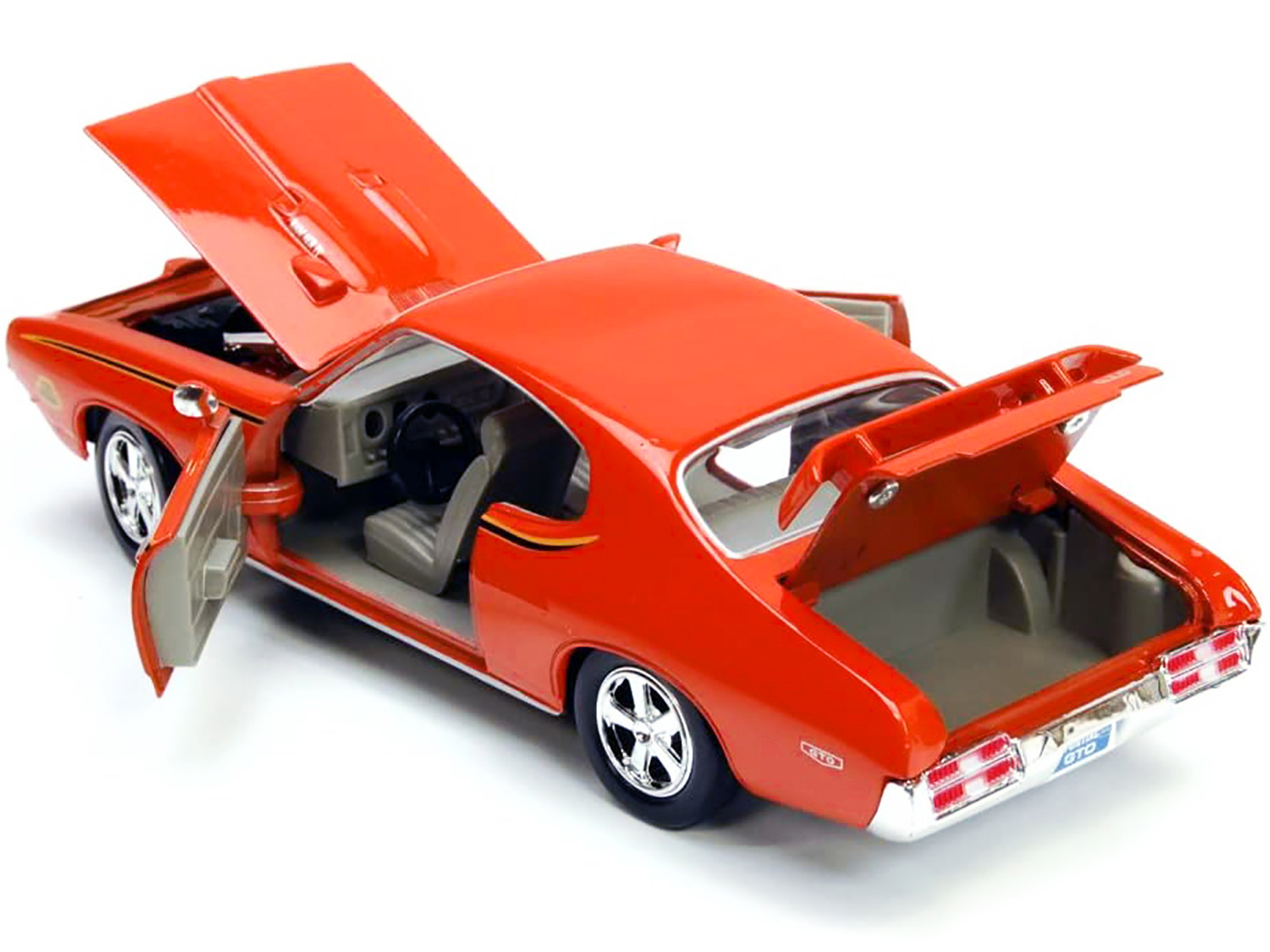 1969 Pontiac GTO Judge Orange with Stripes 1/24 Diecast Model Car by Motormax thumbnail 3