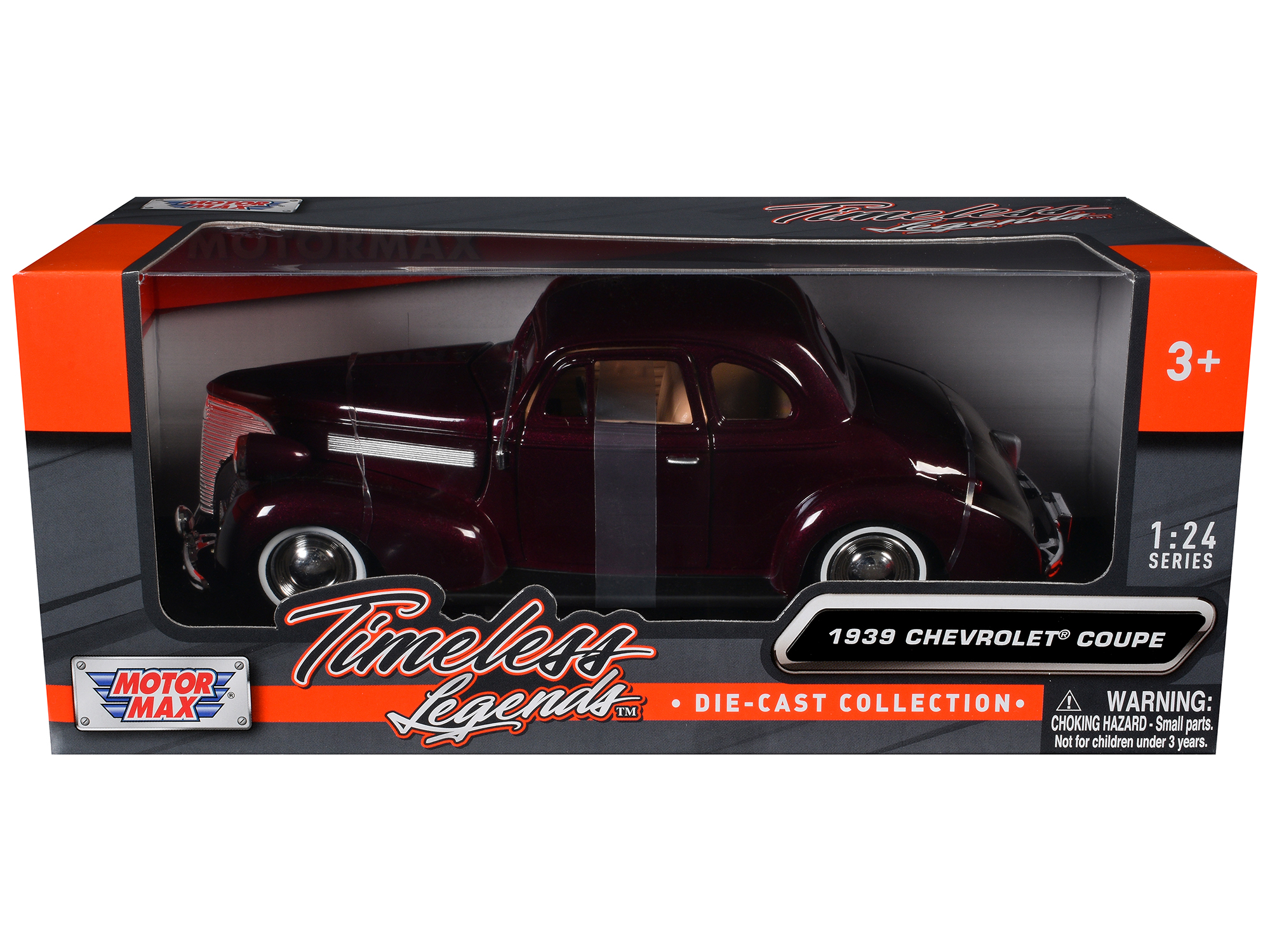 1939 Chevrolet Coupe Burgundy 1/24 Diecast Model Car by Motormax thumbnail 3