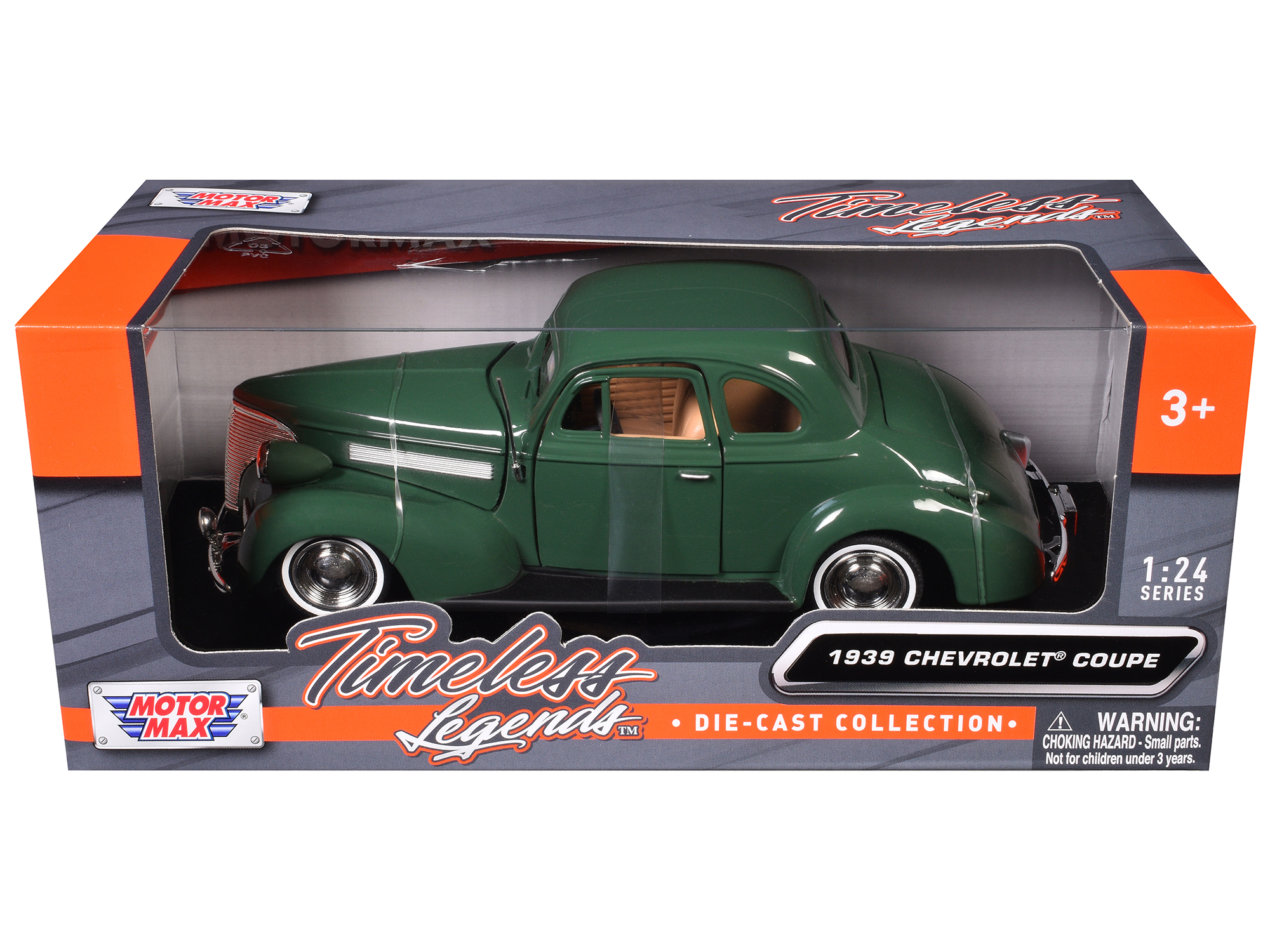 1939 Chevrolet Coupe Green 1/24 Diecast Model Car by Motormax thumbnail 3