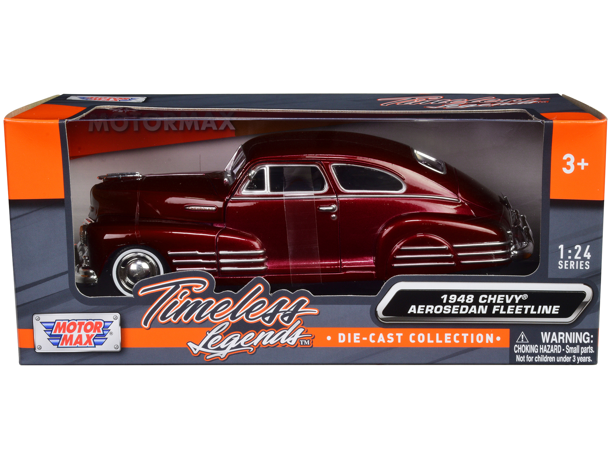 1948 Chevrolet Aerosedan Fleetline Dark Red Metallic 1/24 Diecast Model Car by Motormax thumbnail 3