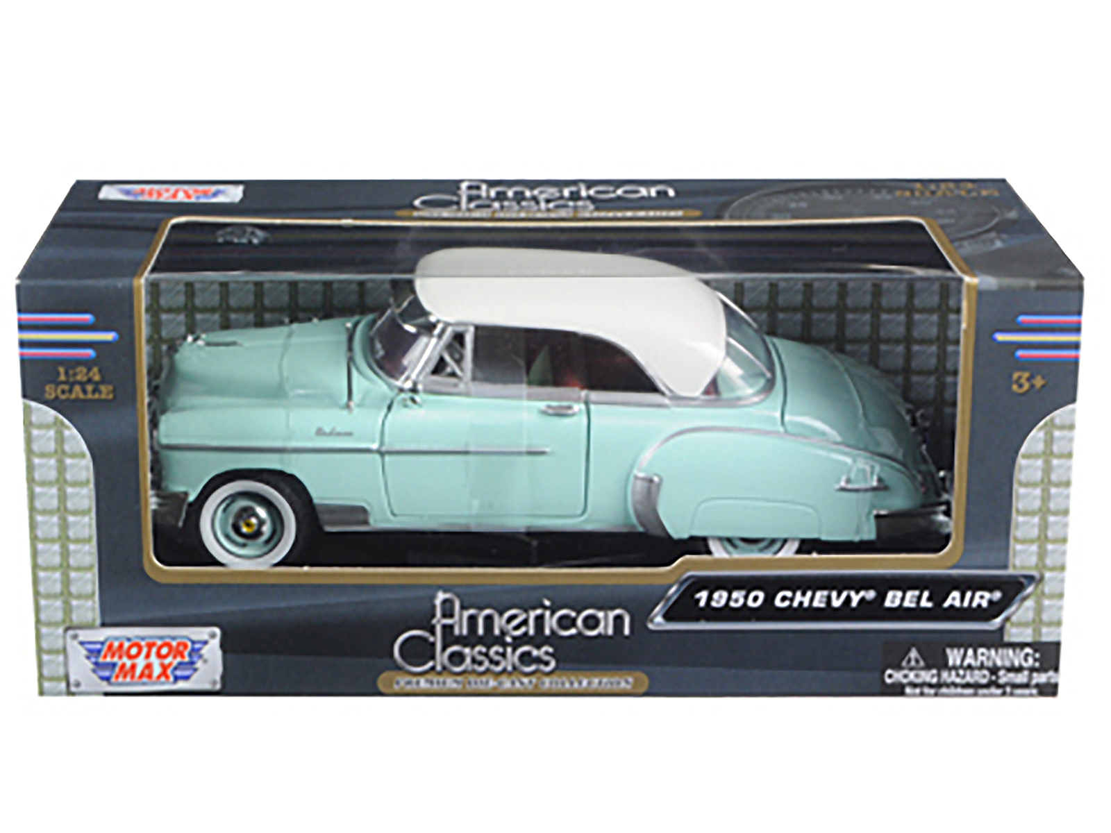 1950 Chevrolet Bel Air Green with Cream Top 1/24 Diecast Model Car by Motormax thumbnail 3
