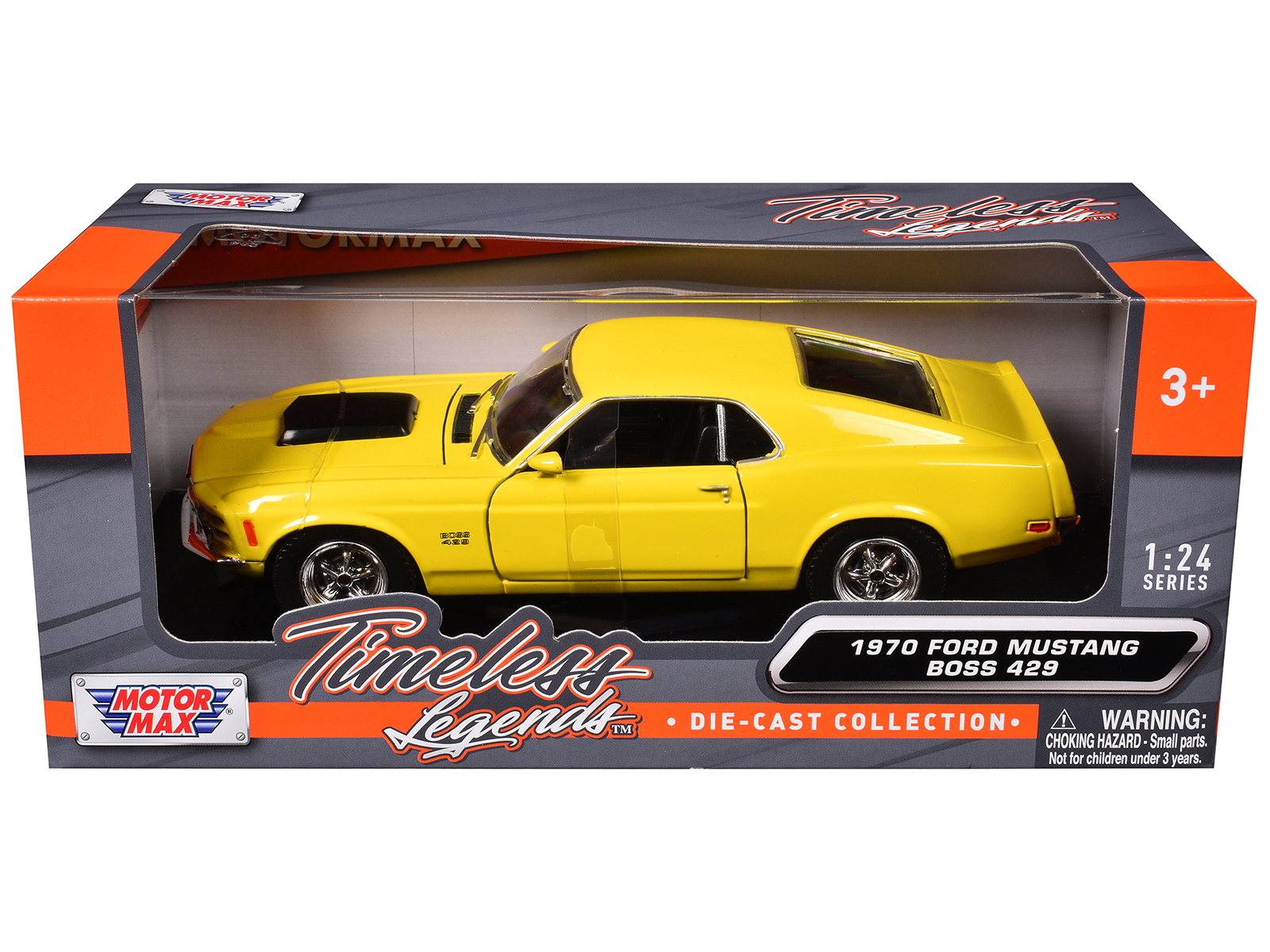 1970 Ford Mustang Boss 429 Yellow 1/24 Diecast Model Car by Motormax thumbnail 3