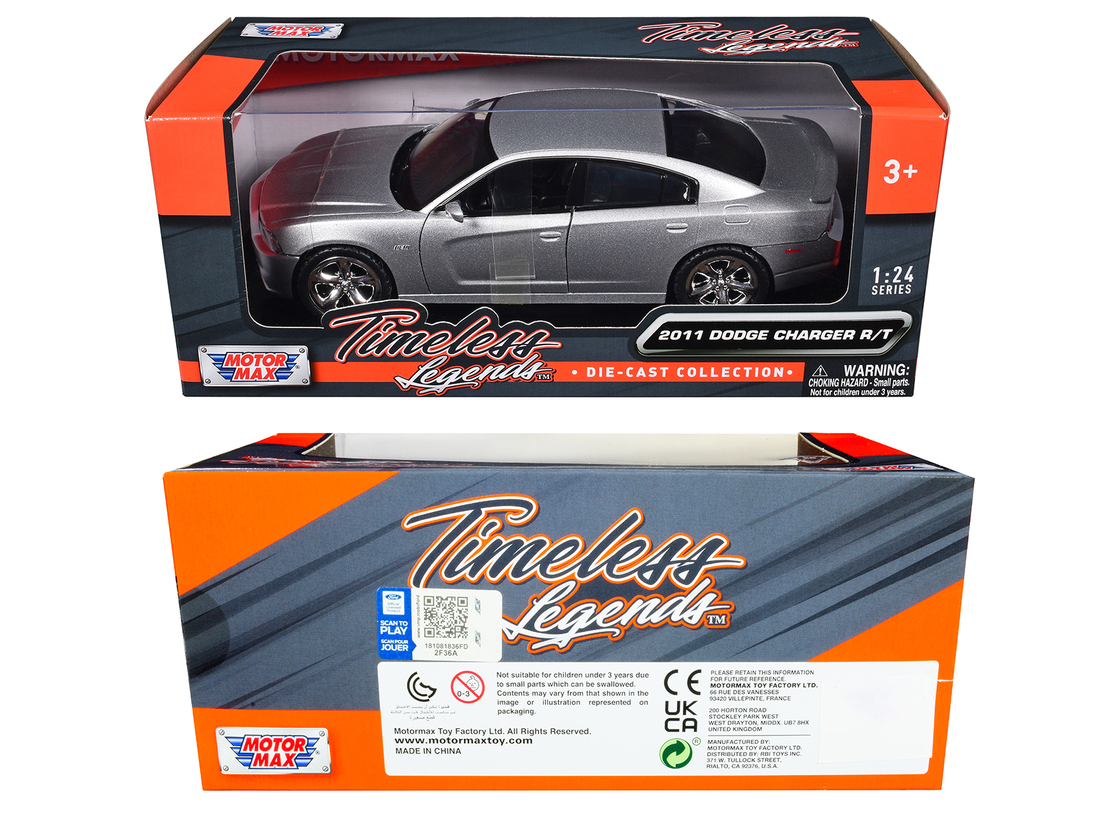 2011 Dodge Charger R/T Hemi Silver 1/24 Diecast Model Car by Motormax thumbnail 3