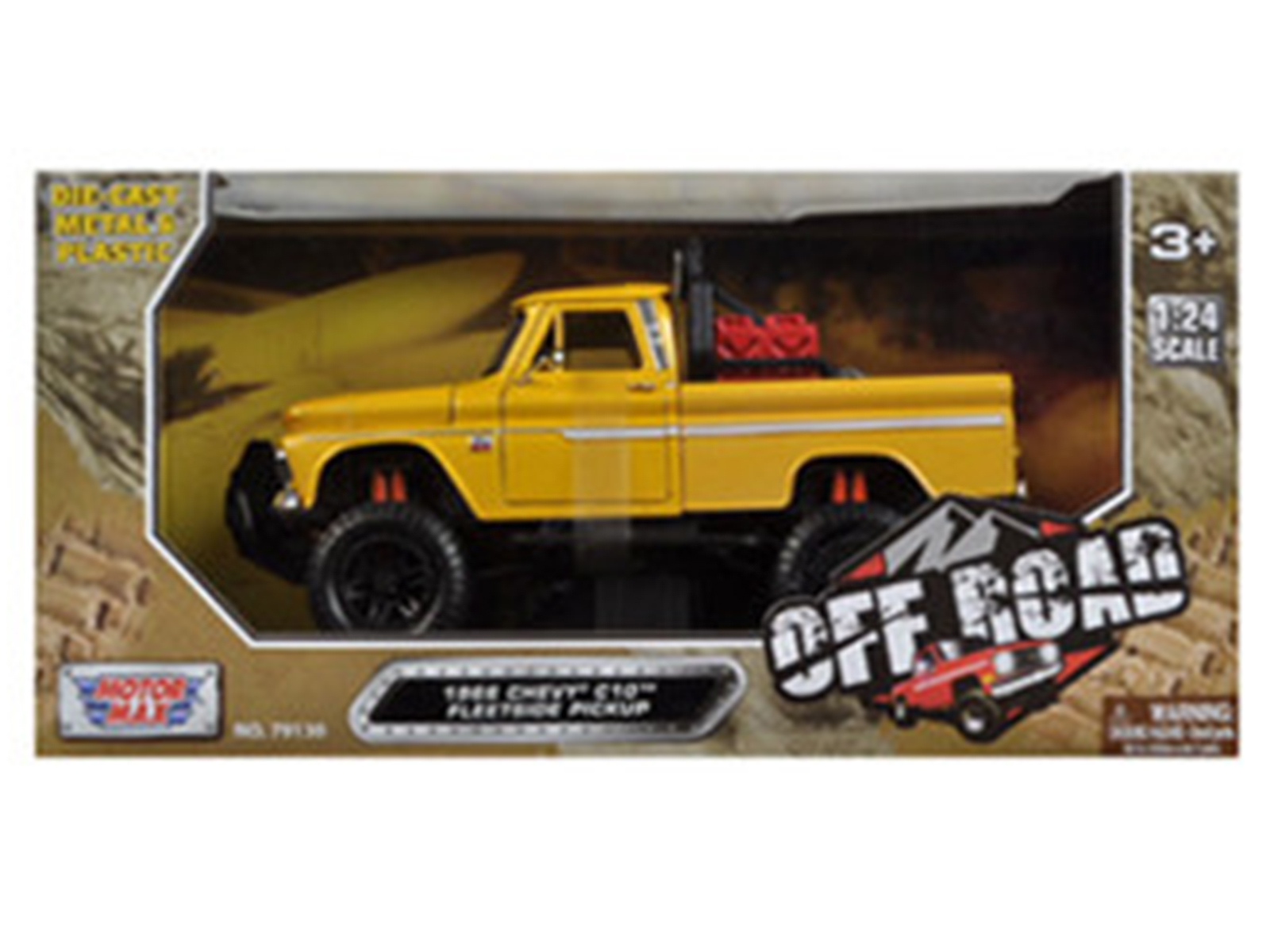 1966 Chevrolet C10 Fleetside Pickup Truck Off Road Yellow 1/24 Diecast Model by Motormax thumbnail 3