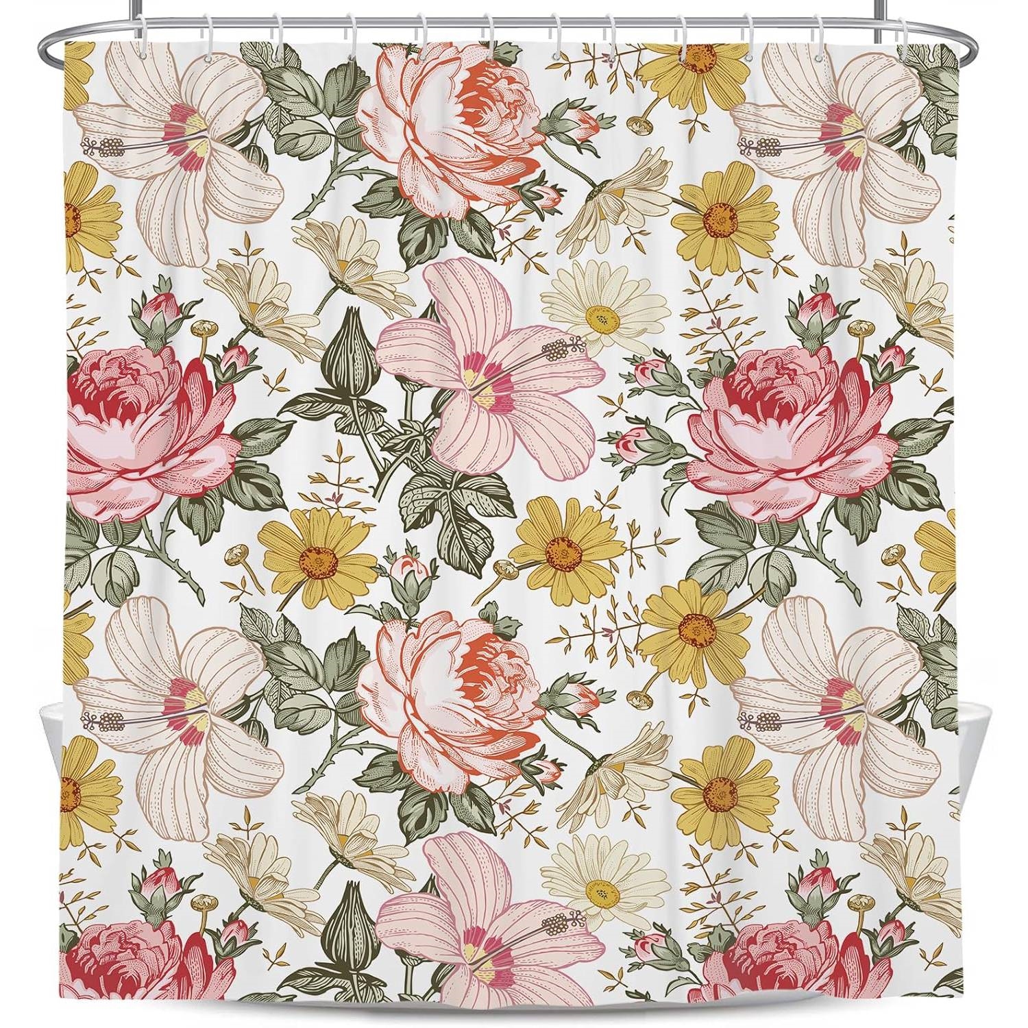 72"W x 84"H Vintage Floral Peony Pink Polyester Shower Curtain thumbnail 8