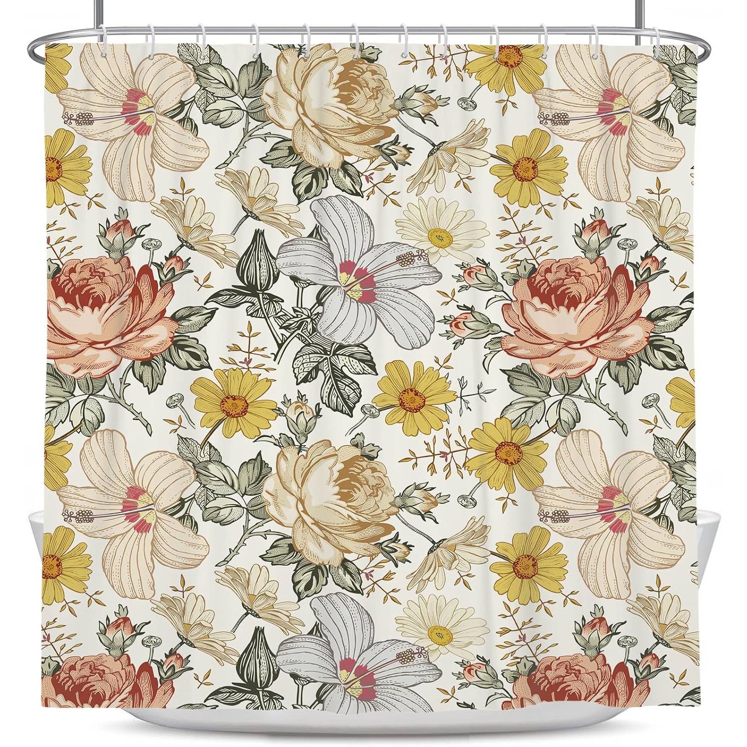 72"W x 84"H Vintage Floral Peony Pink Polyester Shower Curtain thumbnail 2