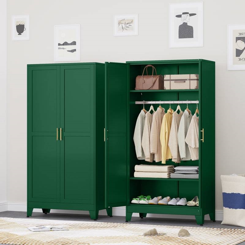 Green Metal Multifunctional Storage Armoire Wardrobe Closet thumbnail 2