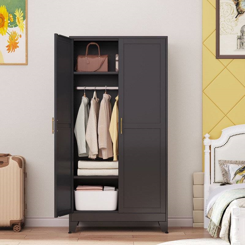 Black Metal Multifunctional Storage Armoire Wardrobe Closet thumbnail 2