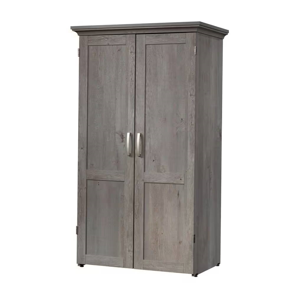 Armoire with Drop Leaf Laptop Desk Craft Table in Grey Oak Finish - Made in USA thumbnail 2