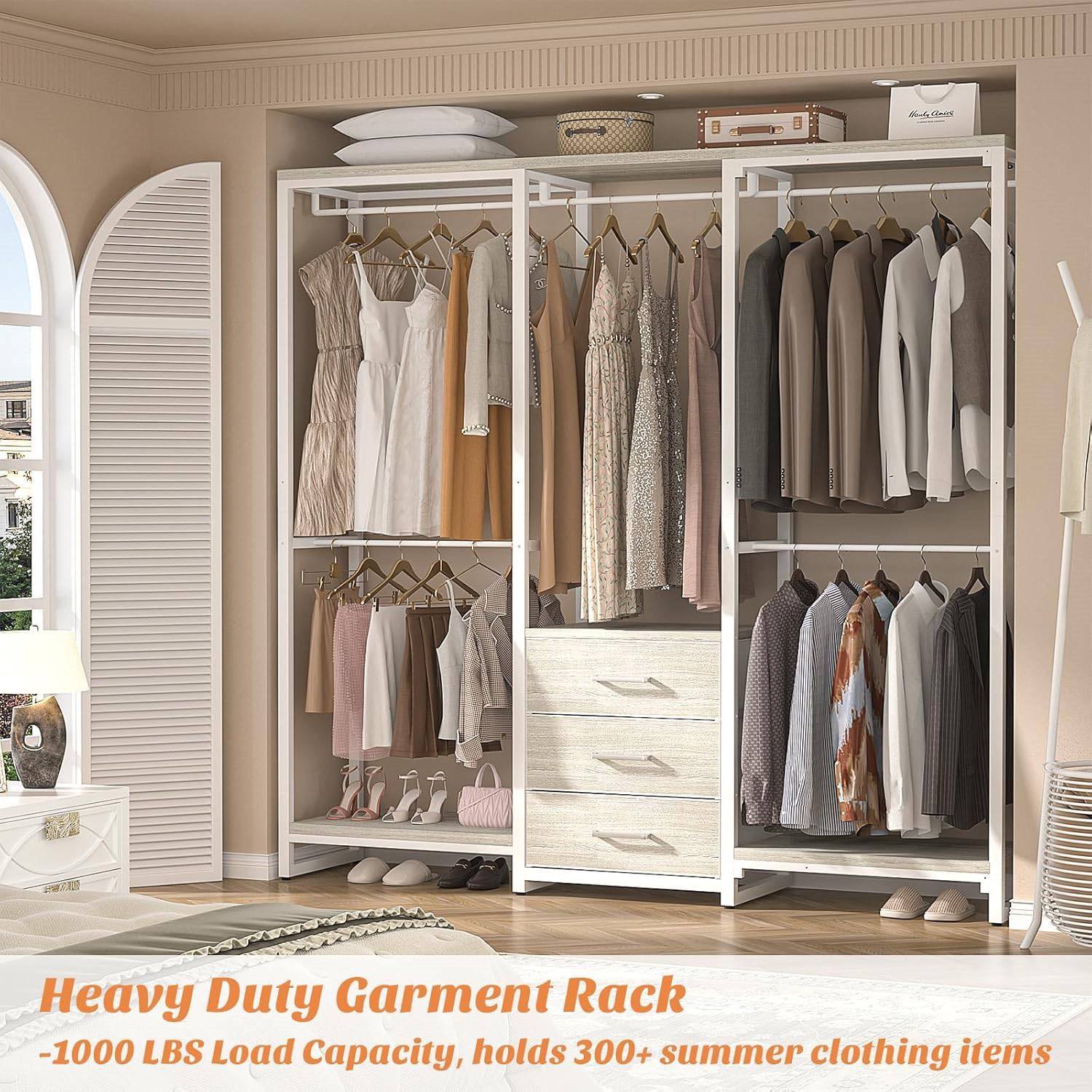 Heavy Duty White Metal Freestanding Garment Rack Closet Wardrobe with 3 Drawers thumbnail 2