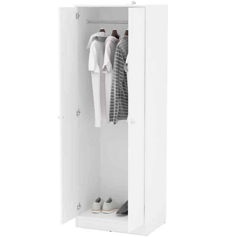 Modern White 2-Door Wardrobe Armoire Cabinet with Clothes Hanging Rod thumbnail 2
