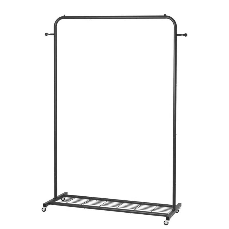 Black Modern Garment Rack Clothes Hanging Rod with Lockable Wheels thumbnail 2