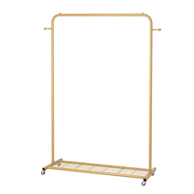 Modern Garment Rack Clothes Hanging Rod with Lockable Wheels in Gold thumbnail 2