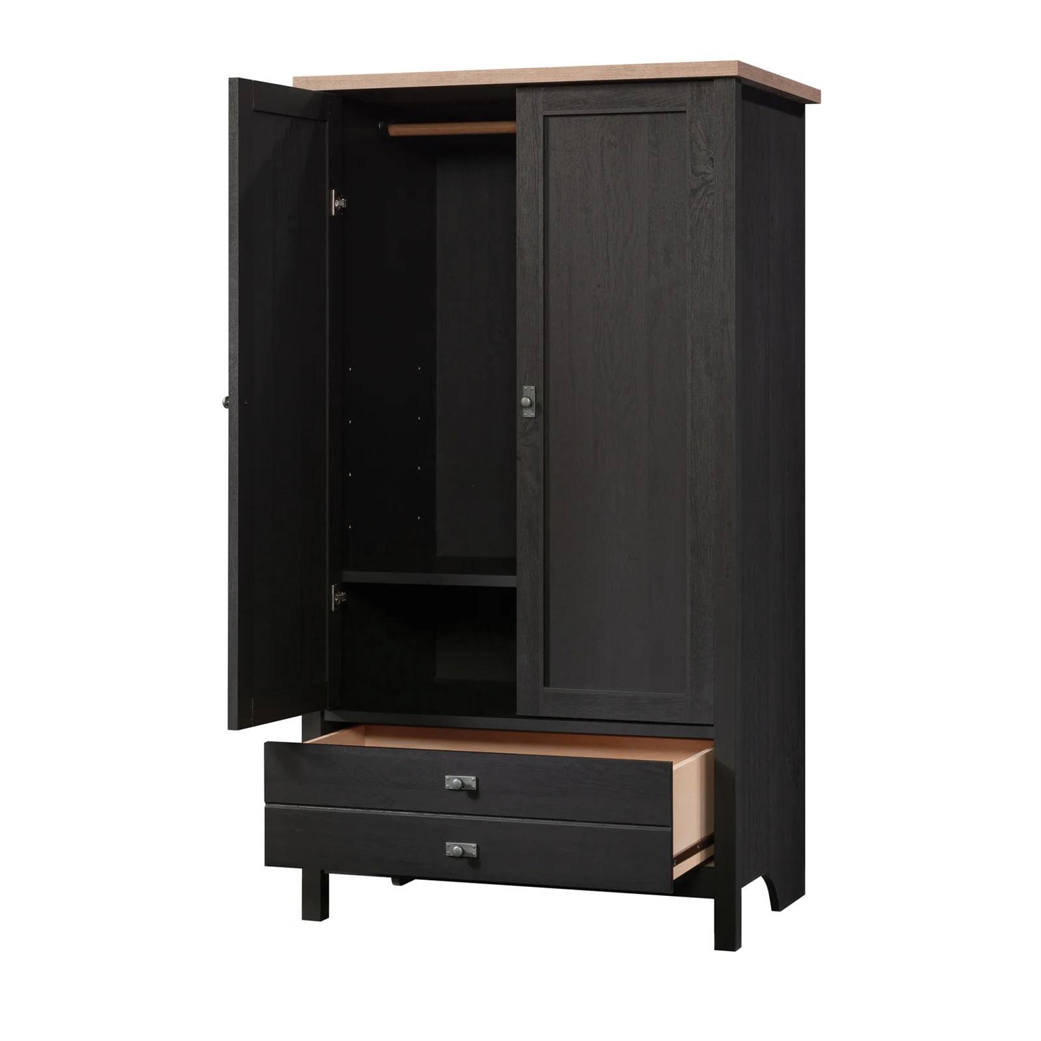 Bedroom Armoire Cabinet with Bottom Storage Drawer in Black Oak Wood Finish thumbnail 2