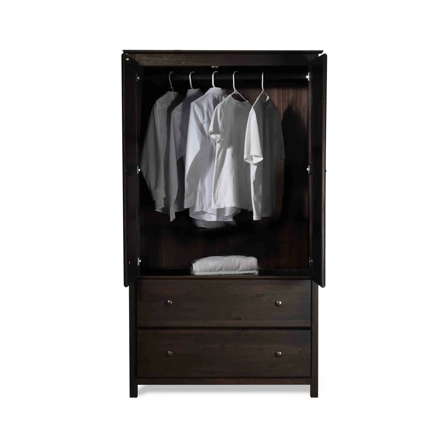 Brown Espresso Solid Wood Bedroom Armoire Wardrobe Cabinet with Hanging Bar thumbnail 2