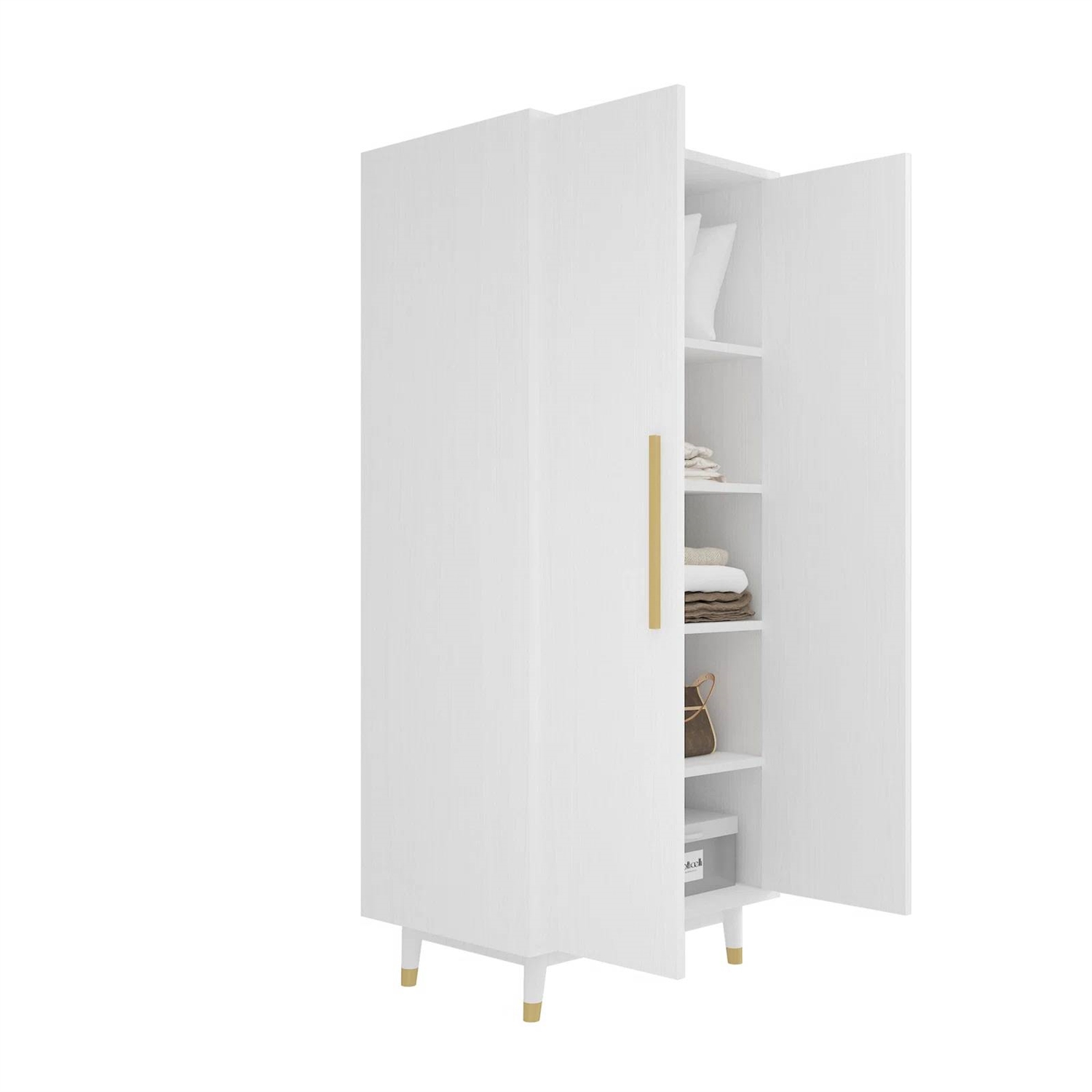 Mid-Century Modern 2-Door Bedroom Armoire Wardrobe Cabinet in White thumbnail 2