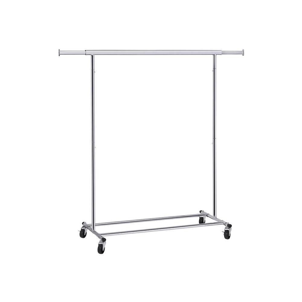 Heavy Duty Chrome Plated Silver Metal Garment Rack Clothes Hanging Bar on Wheels thumbnail 2