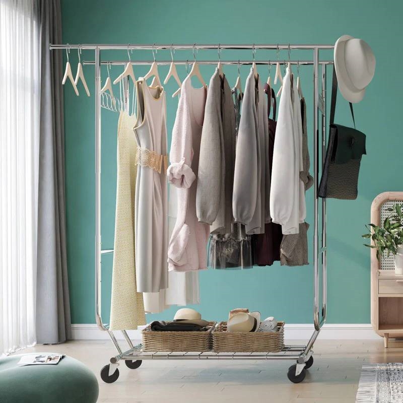 Heavy Duty Double Bar Clothes Garment Rack on Wheels - 600 lbs Capacity thumbnail 2