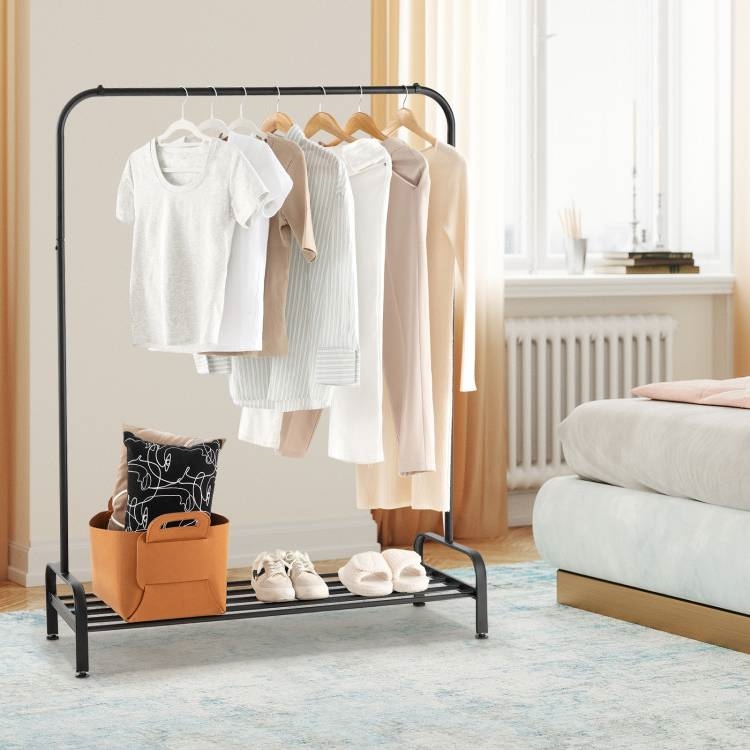 Heavy Duty Metal Garment Rack Clothes Hanging Rod with Bottom Storage Shelf thumbnail 2